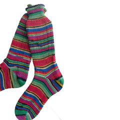 Striped One of a Kind Socks Women, Handmade Merino Wool Socks with Ribbed Edge