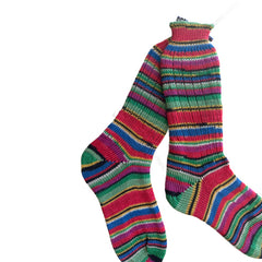 Striped One of a Kind Socks Women, Handmade Merino Wool Socks with Ribbed Edge