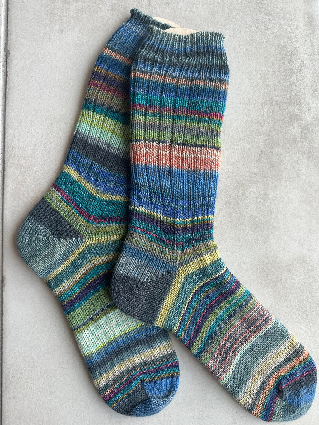 Scrappy One of a Kind Hand-Knitted Socks,  Hand-Knitted Merino Wool Socks - Large