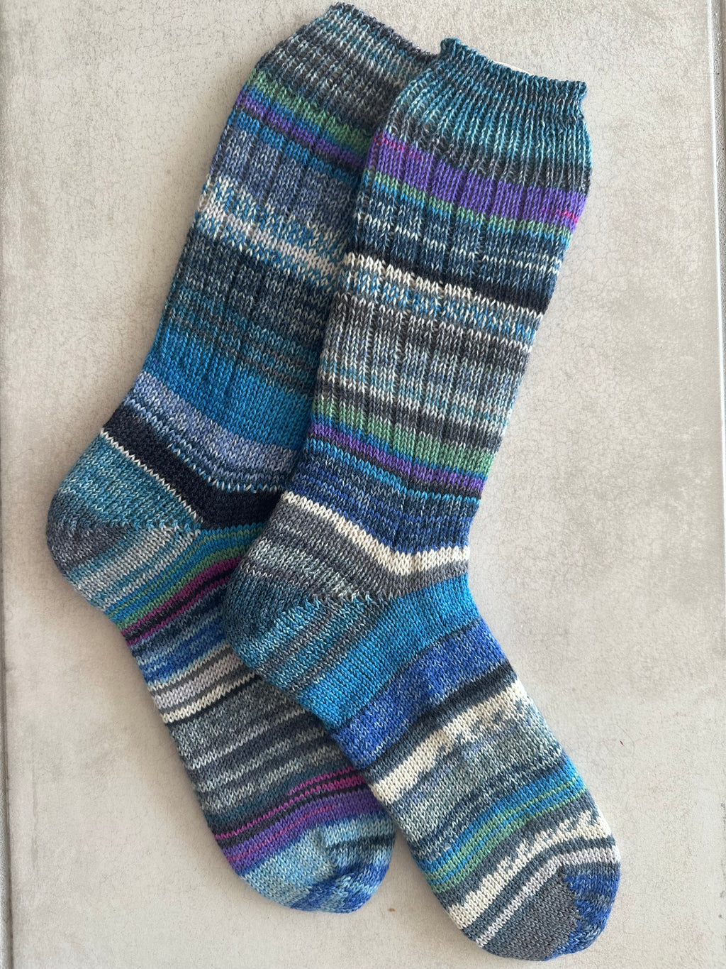 Scrappy One of a Kind Hand-Knitted Socks,  Hand-Knitted Merino Wool Socks - Large