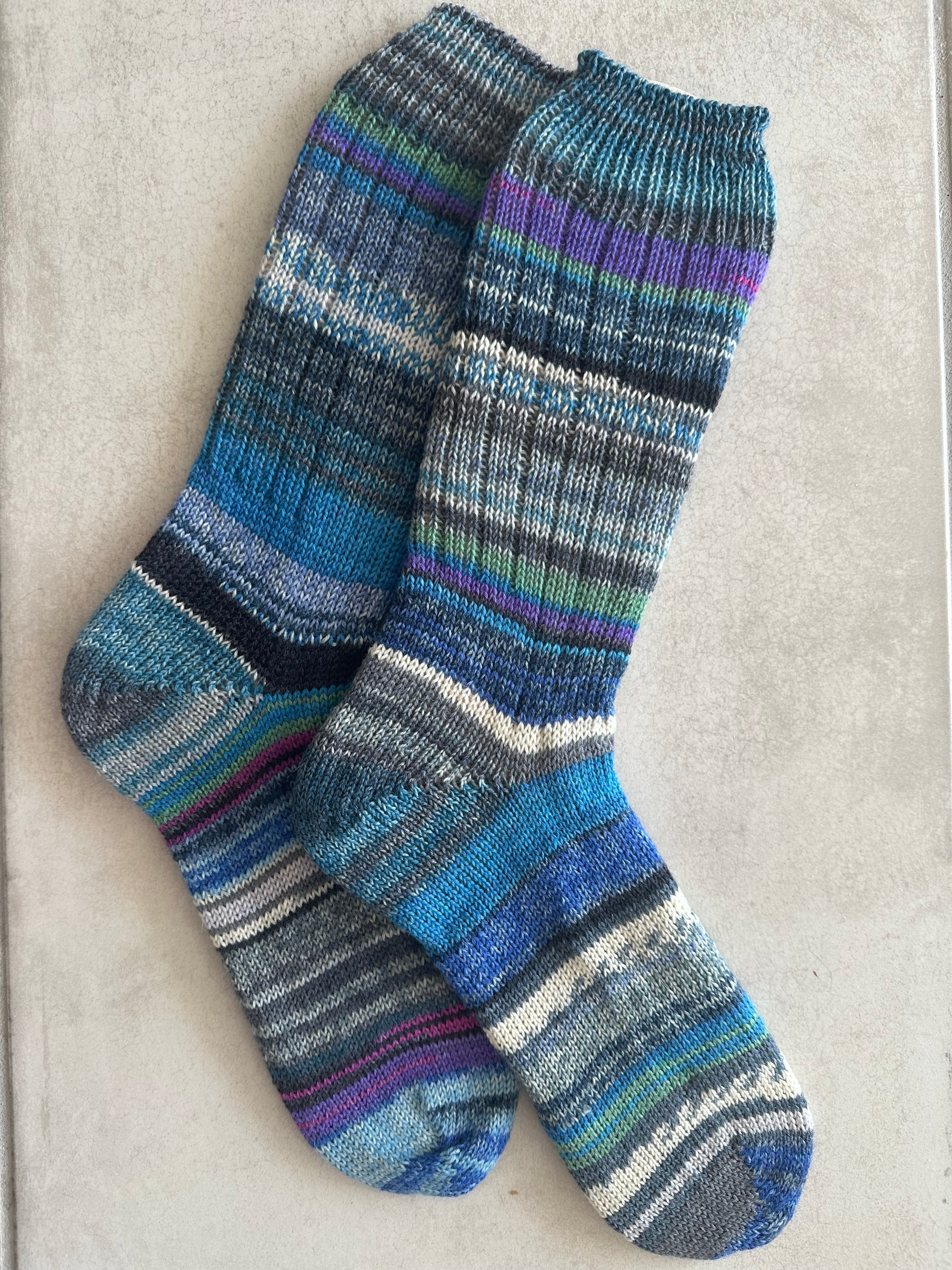 Scrappy One of a Kind Hand-Knitted Socks,  Hand-Knitted Merino Wool Socks - Large