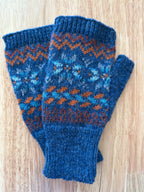 Fair Isle Fingerless Mittens imported wool yarn, stylish cold weather gloves gift