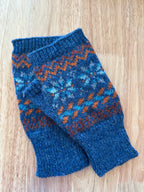 Fair Isle Fingerless Mittens imported wool yarn, stylish cold weather gloves gift
