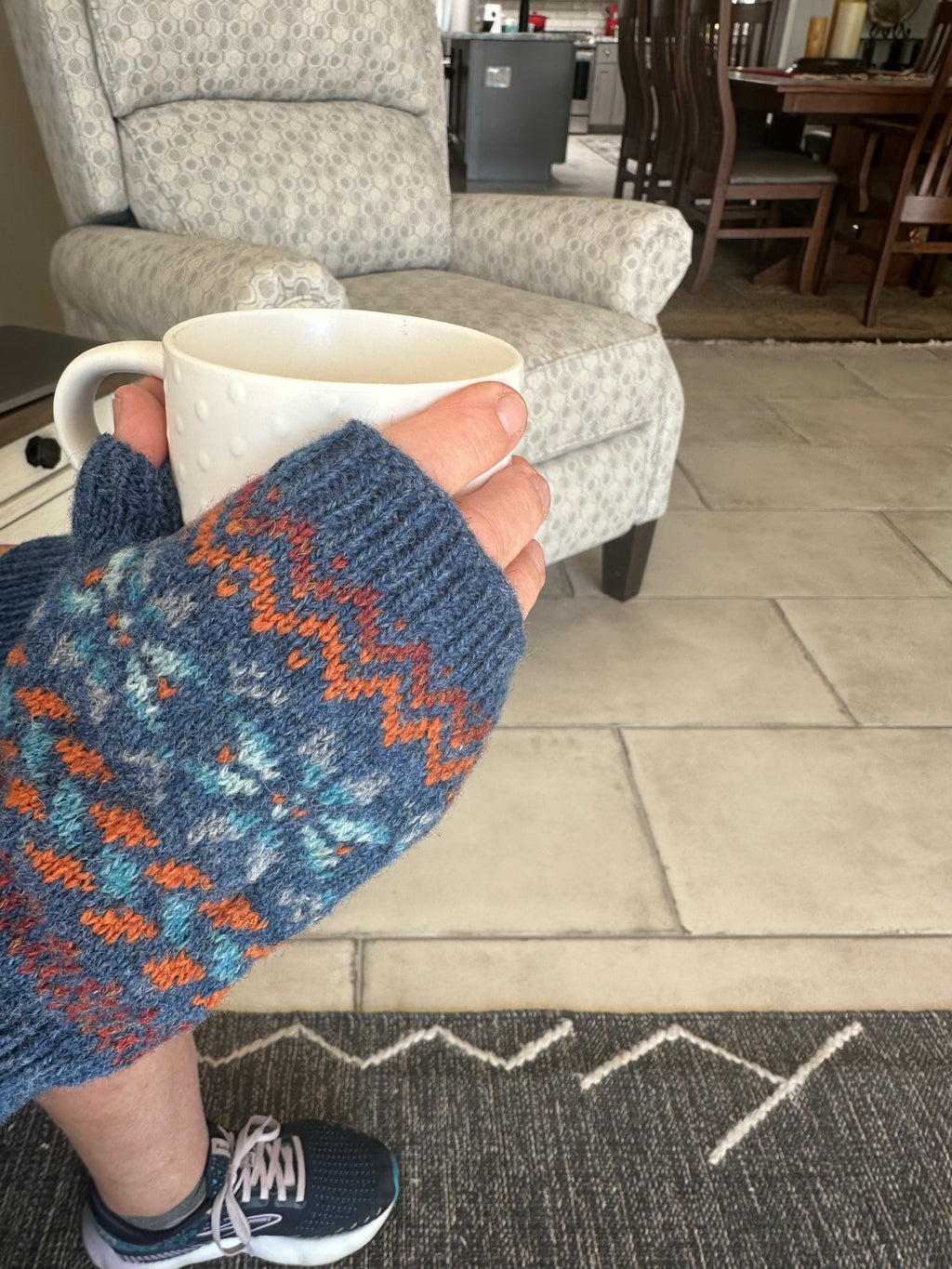 Fair Isle Fingerless Mittens imported wool yarn, stylish cold weather gloves gift