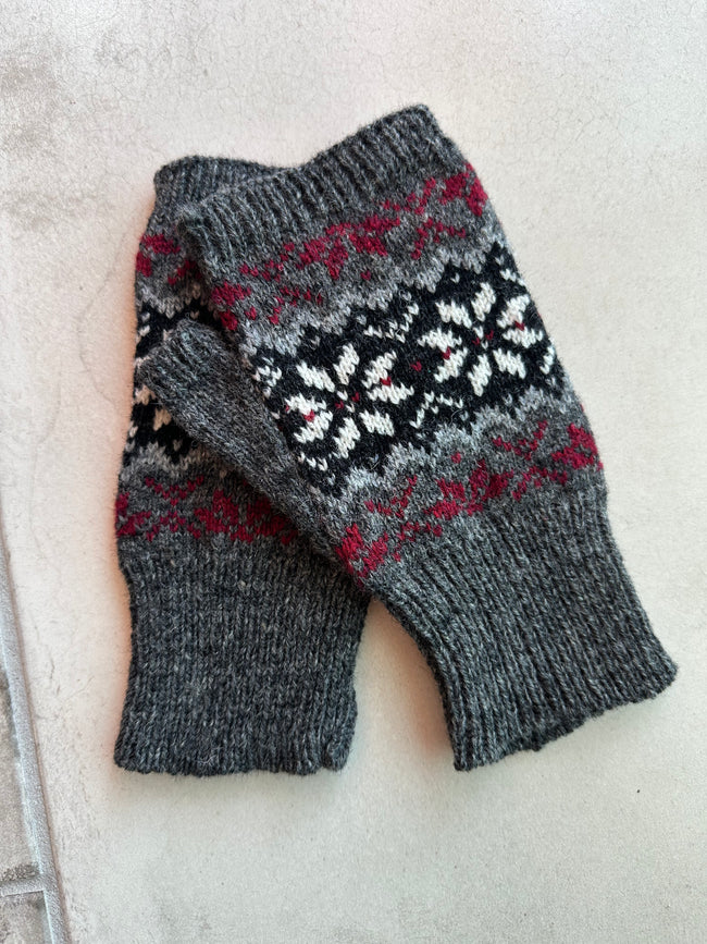 Fair Isle Snowflake Fingerless Mitten Knitting Pattern, Intricate Colorwork Design, Digital Download, Designed for a Standard Gauge Knitting Machine Hover Image