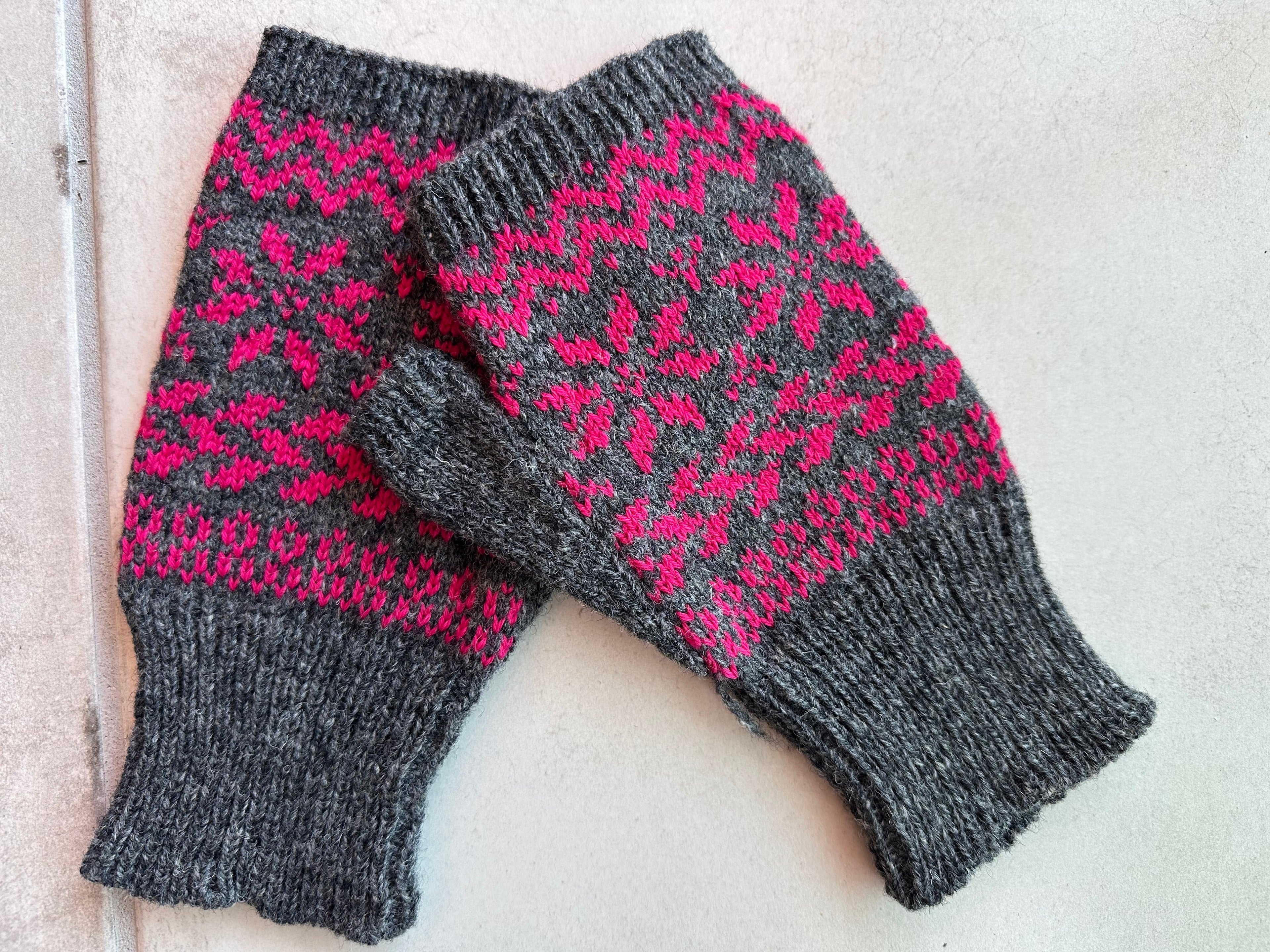 Fair Isle Fingerless Mittens imported wool yarn, stylish cold weather gloves gift