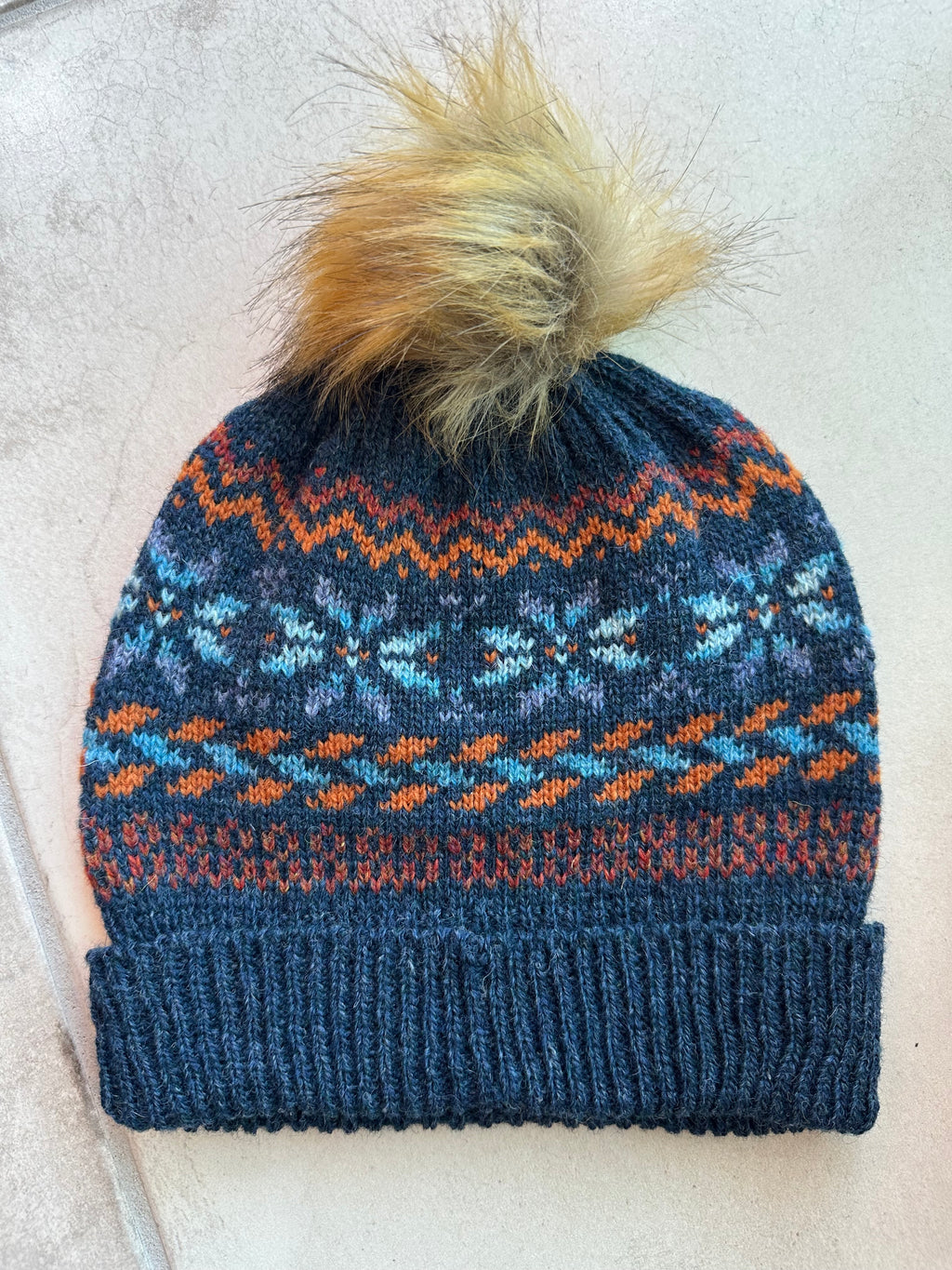 Fairisle Knit Hat, Warm Imported Wool Winter Beanie, Cozy Cold Weather Headwear, Handmade Gift for Him or Her