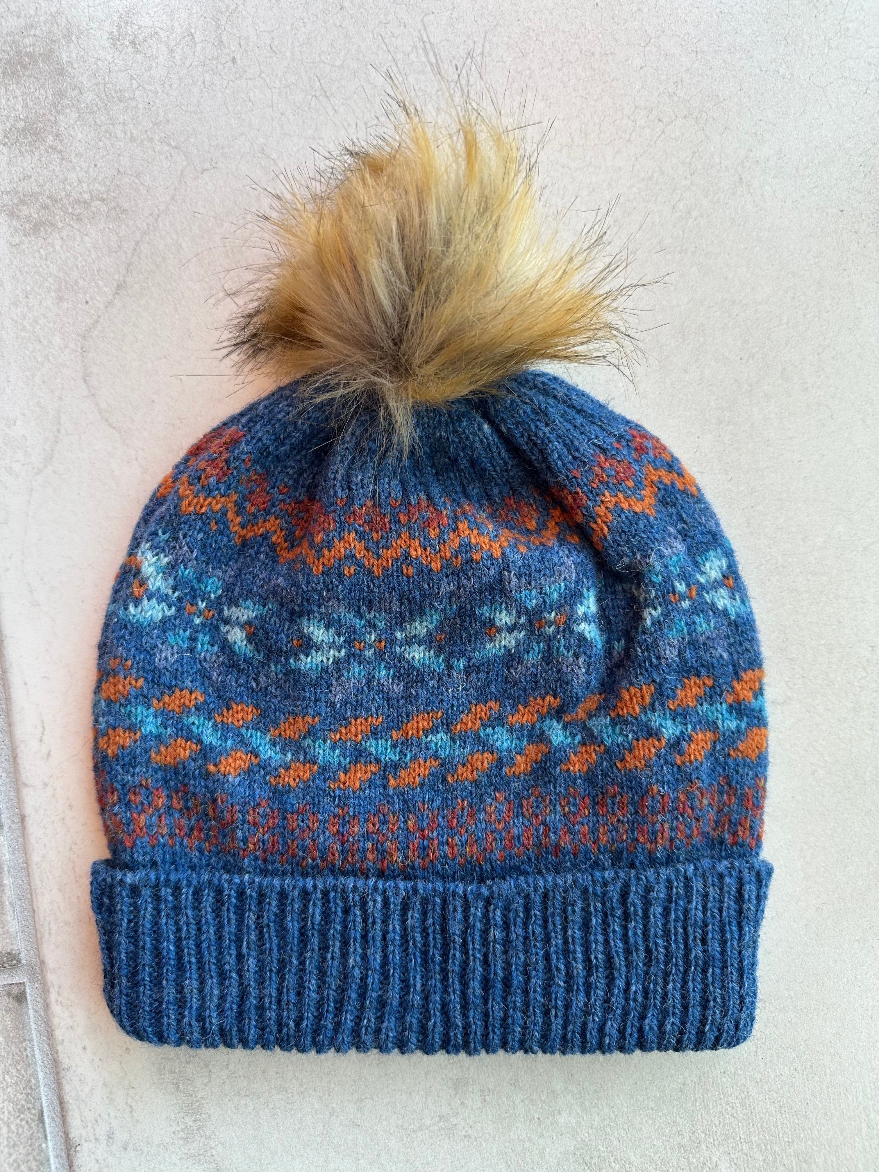 Fairisle Knit Hat, Warm Imported Wool Winter Beanie, Cozy Cold Weather Headwear, Handmade Gift for Him or Her