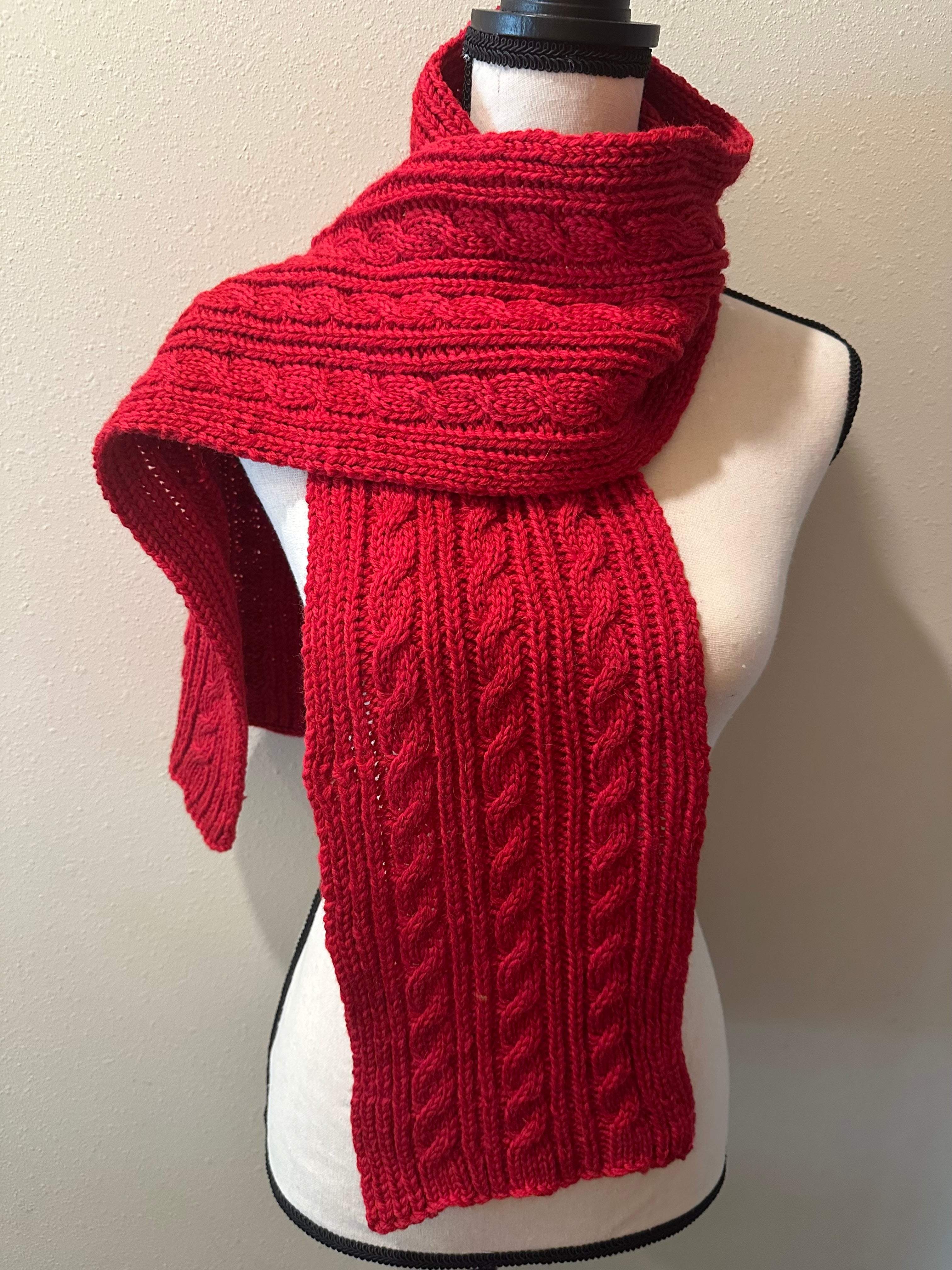 Cable Knit Wool Scarf, Hand Manipulated Cables, Cozy Winter Outdoor Wear, Great Gift for Cold Seasons