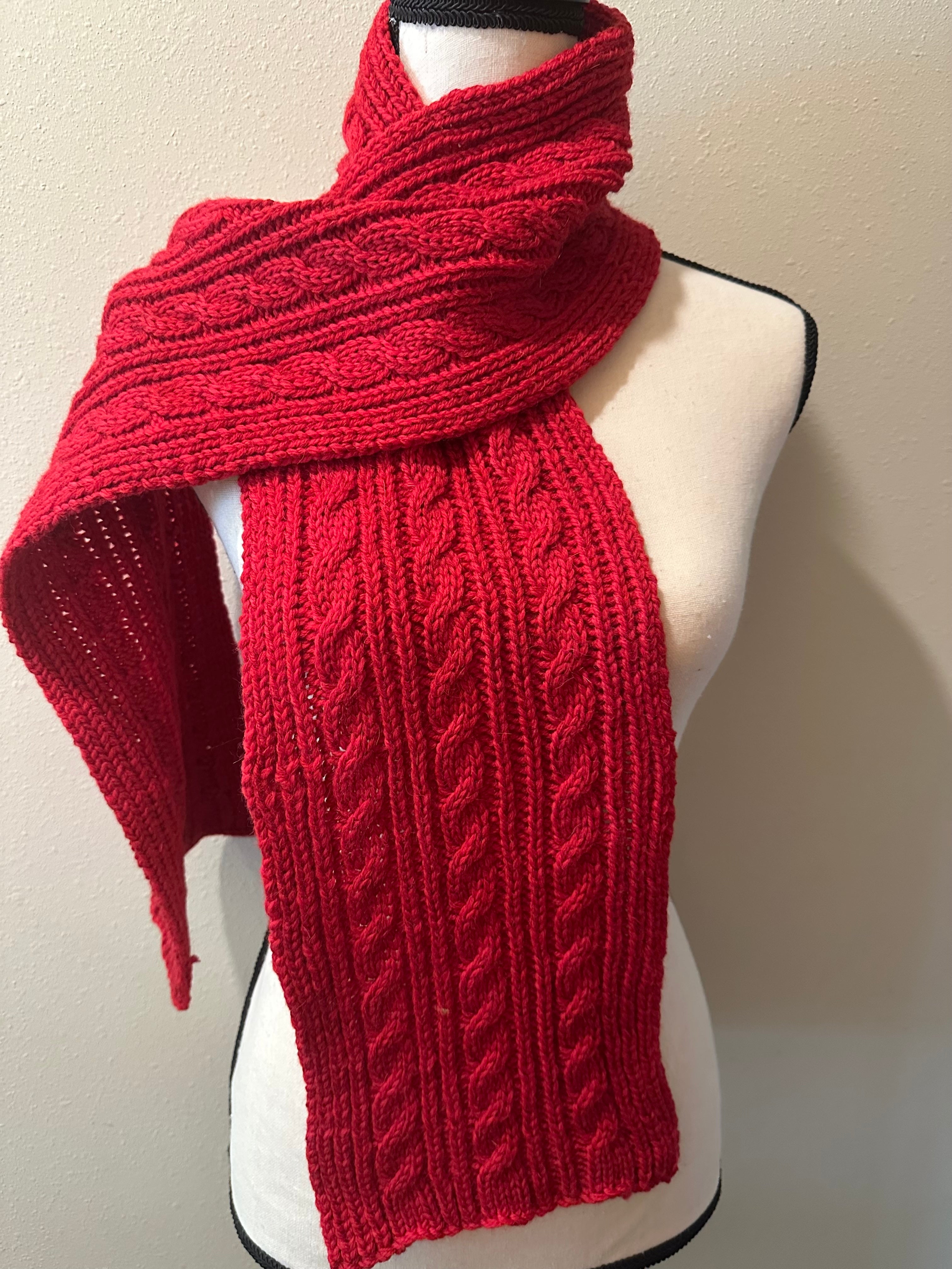 Cable Knit Wool Scarf, Hand Manipulated Cables, Cozy Winter Outdoor Wear, Great Gift for Cold Seasons
