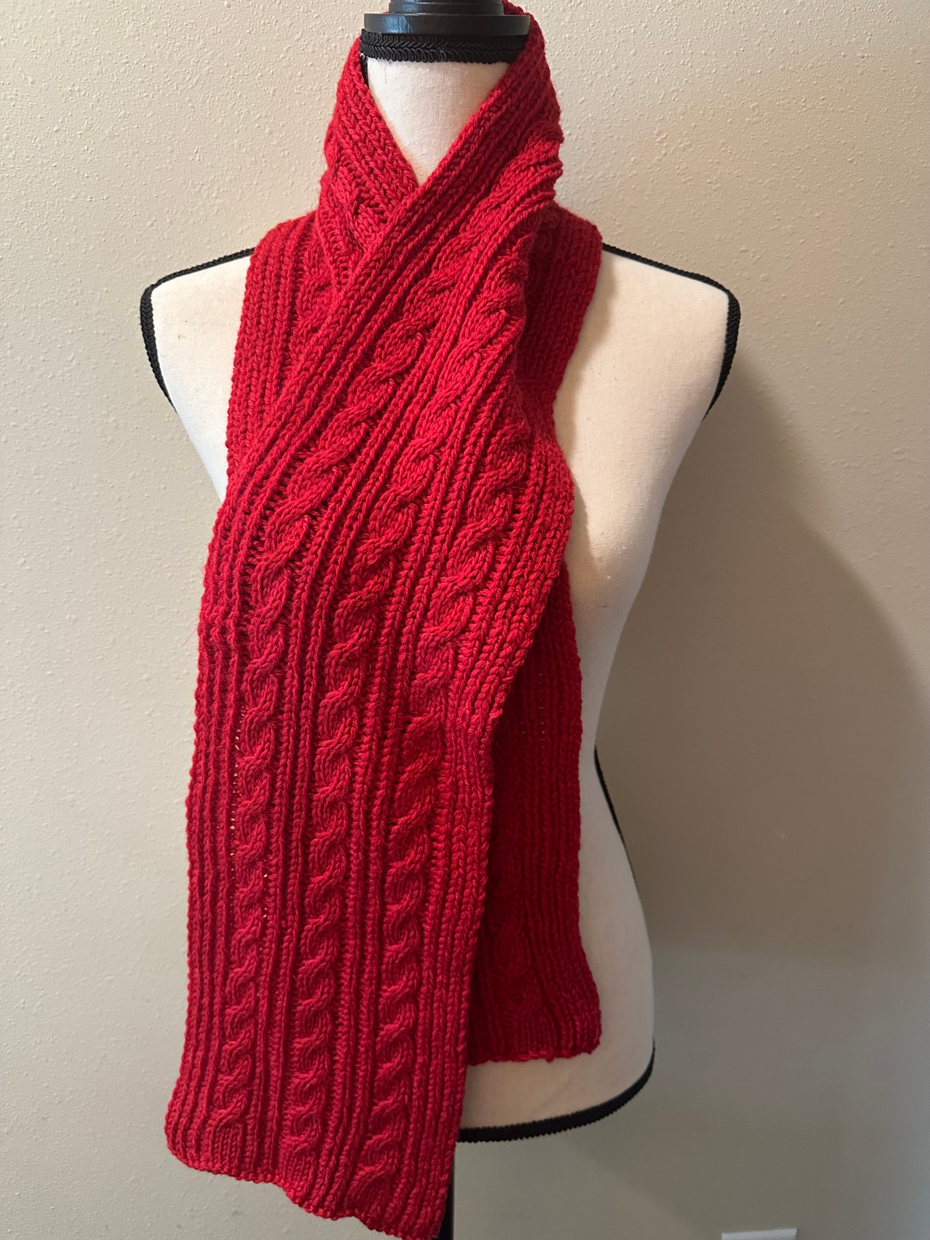 Cable Knit Wool Scarf, Hand Manipulated Cables, Cozy Winter Outdoor Wear, Great Gift for Cold Seasons