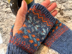 Fair Isle Fingerless Mittens imported wool yarn, stylish cold weather gloves gift