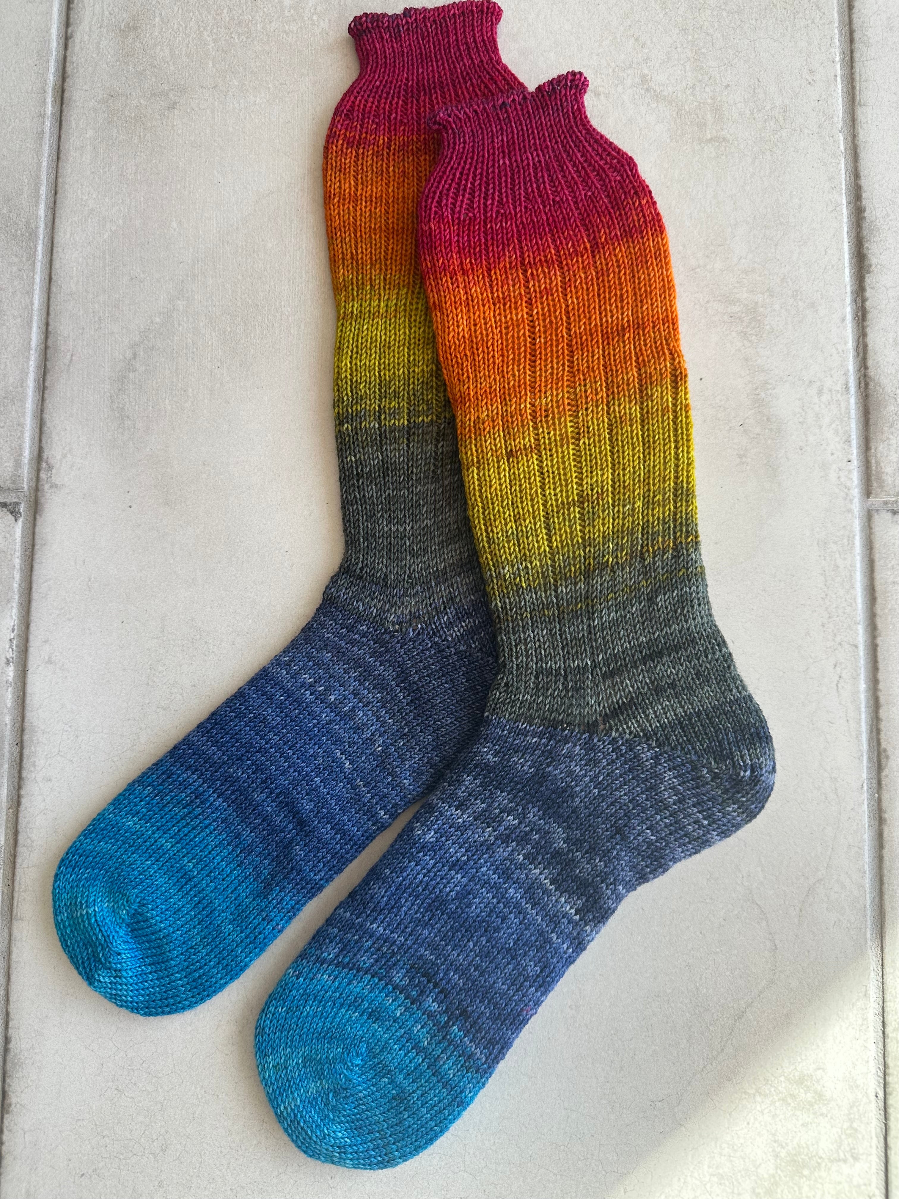 Hand-Knitted Socks, Extra Long Leg, Hand-Knitted Merino Wool Socks - Large