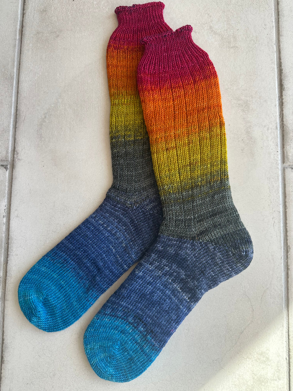 Hand-Knitted Socks, Extra Long Leg, Hand-Knitted Merino Wool Socks - Large