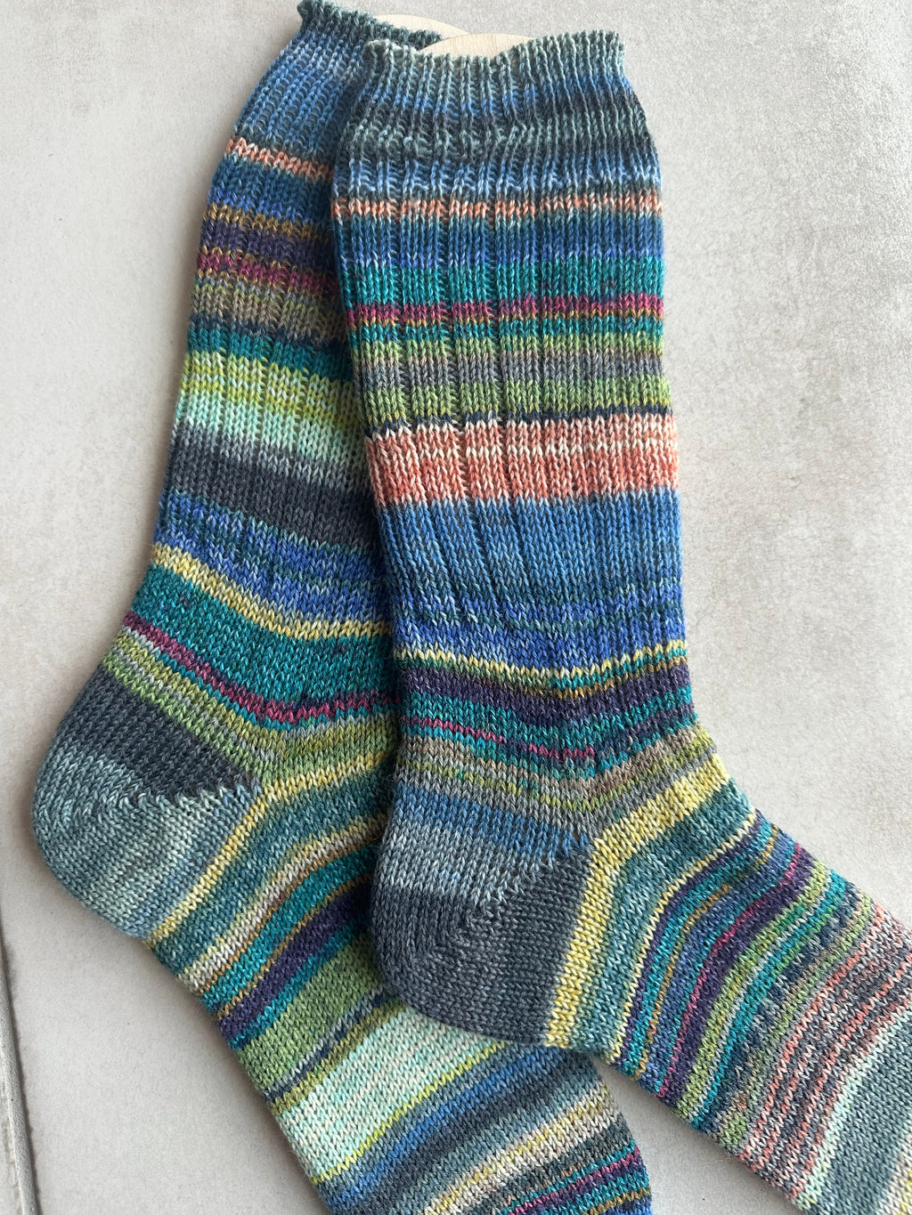 Scrappy One of a Kind Hand-Knitted Socks,  Hand-Knitted Merino Wool Socks - Large