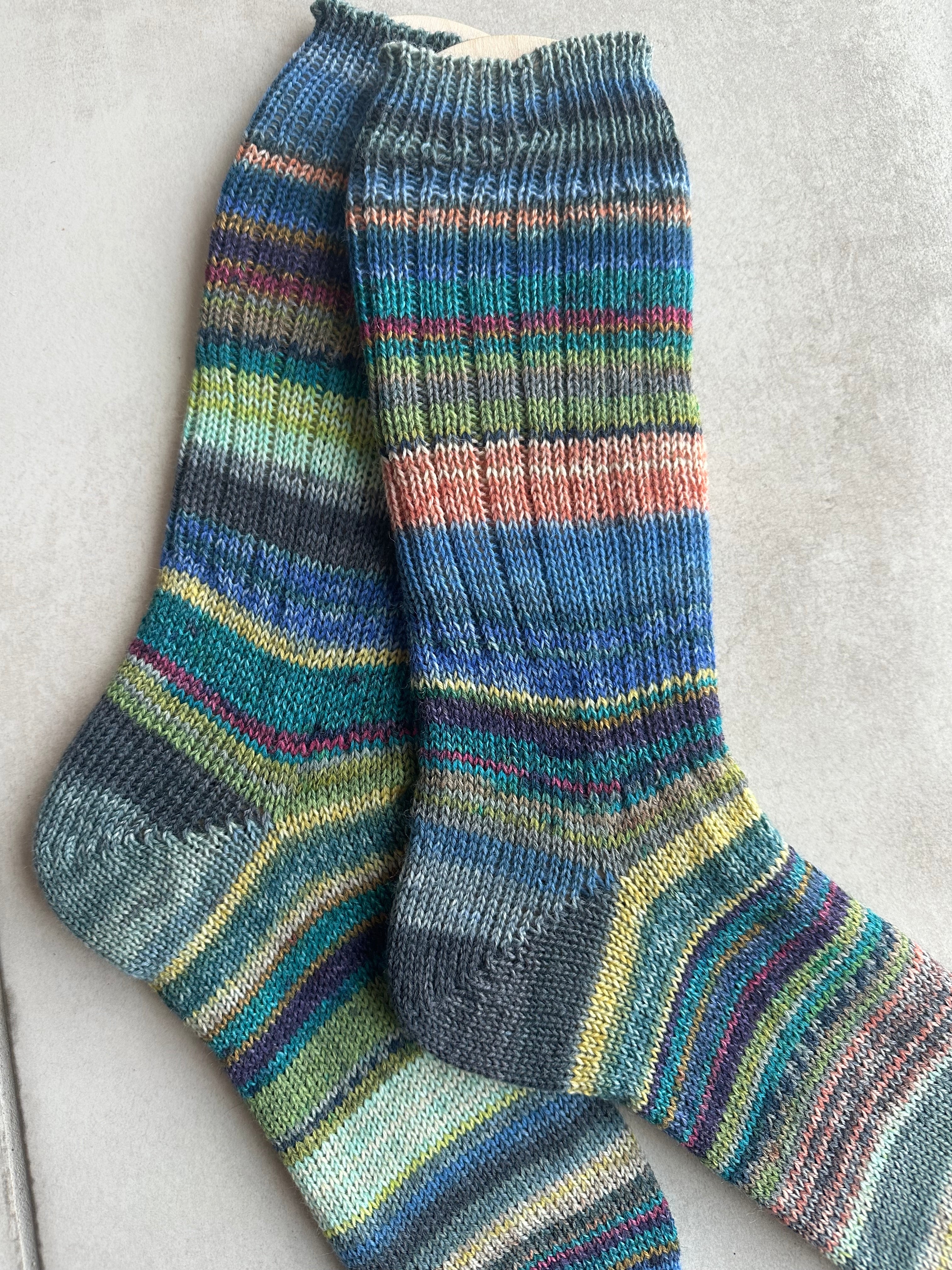 Scrappy One of a Kind Hand-Knitted Socks,  Hand-Knitted Merino Wool Socks - Large