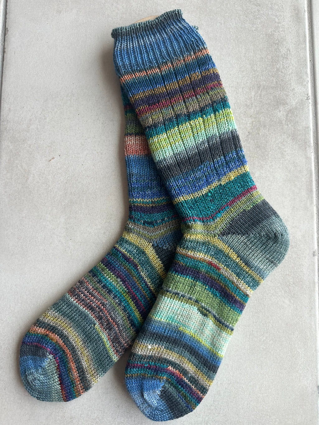 Scrappy One of a Kind Hand-Knitted Socks,  Hand-Knitted Merino Wool Socks - Large