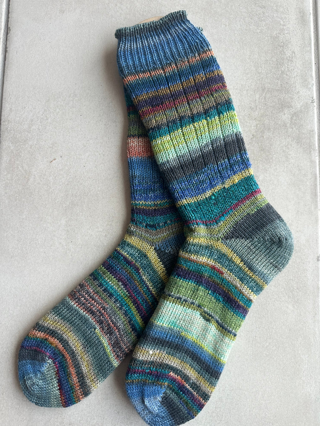 Scrappy One of a Kind Hand-Knitted Socks,  Hand-Knitted Merino Wool Socks - Large