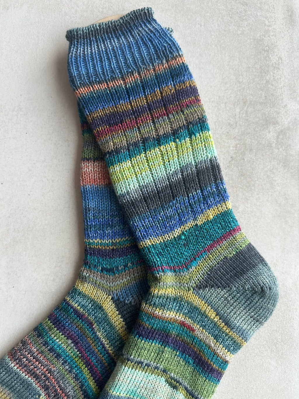 Scrappy One of a Kind Hand-Knitted Socks,  Hand-Knitted Merino Wool Socks - Large