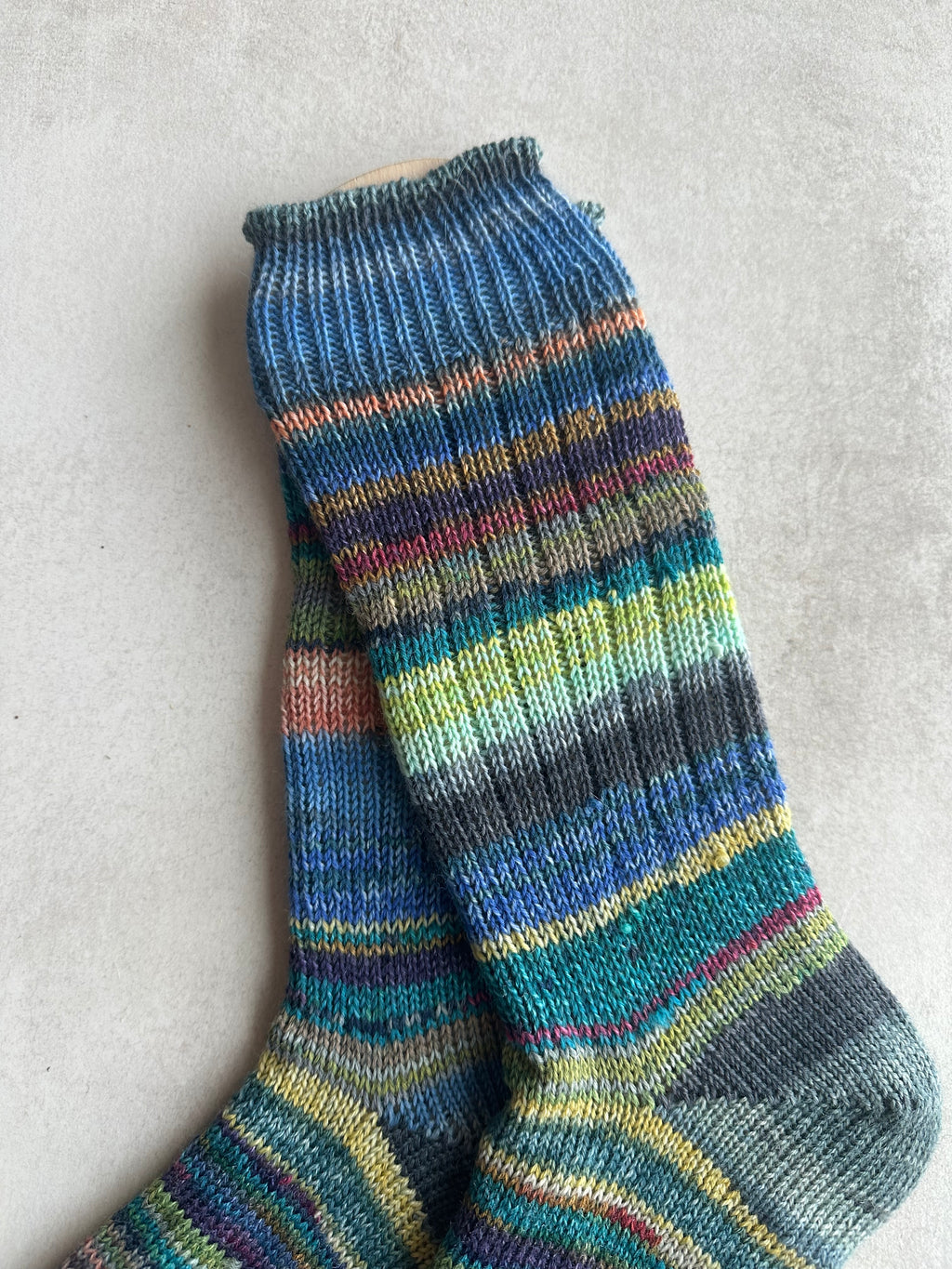 Scrappy One of a Kind Hand-Knitted Socks,  Hand-Knitted Merino Wool Socks - Large