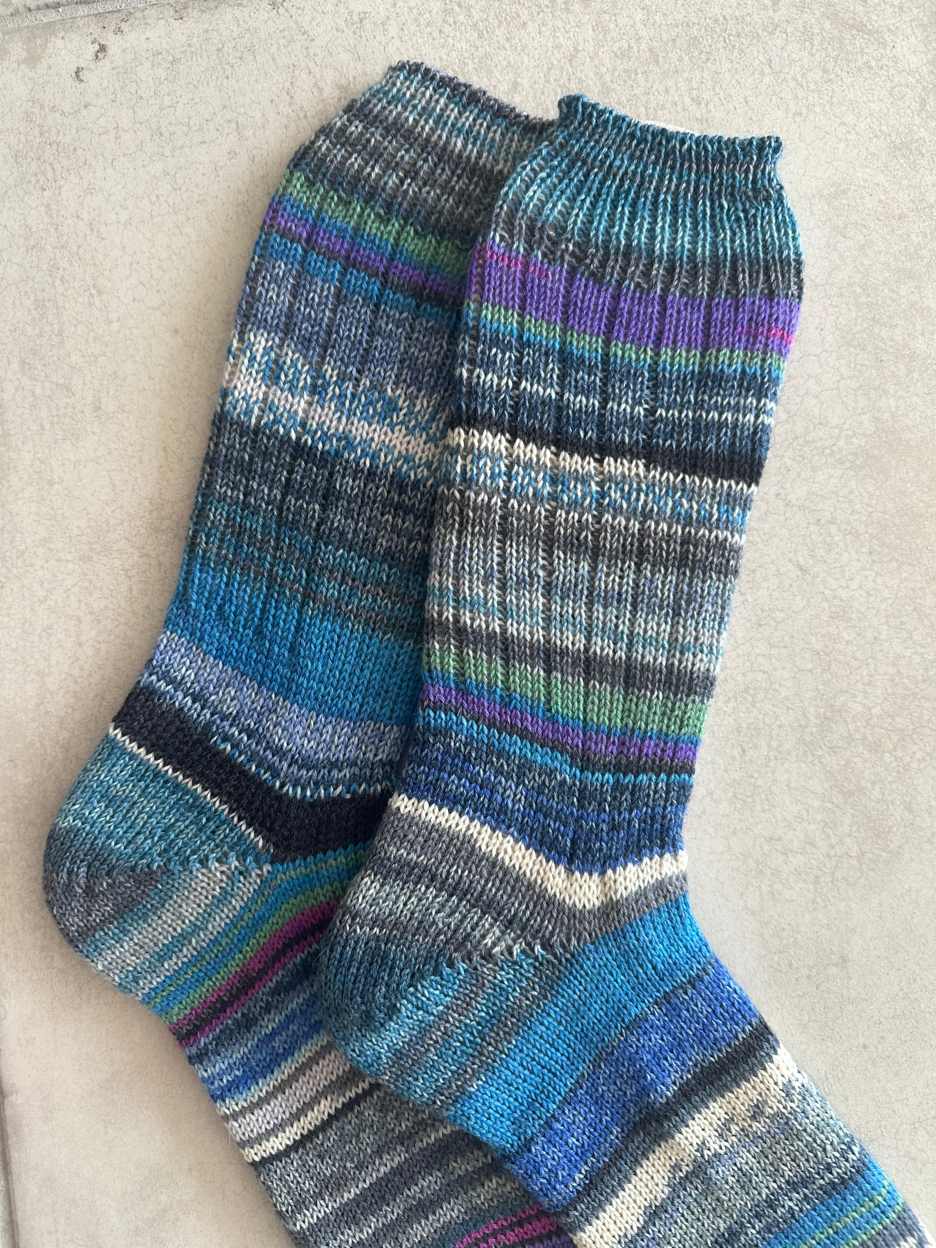 Scrappy One of a Kind Hand-Knitted Socks,  Hand-Knitted Merino Wool Socks - Large