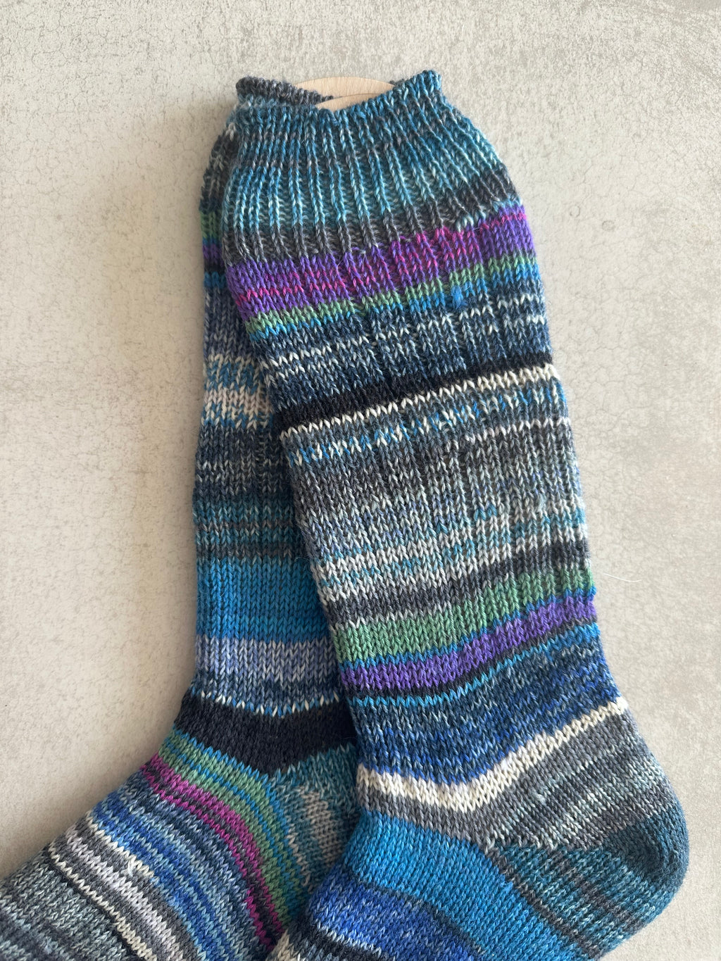 Scrappy One of a Kind Hand-Knitted Socks,  Hand-Knitted Merino Wool Socks - Large