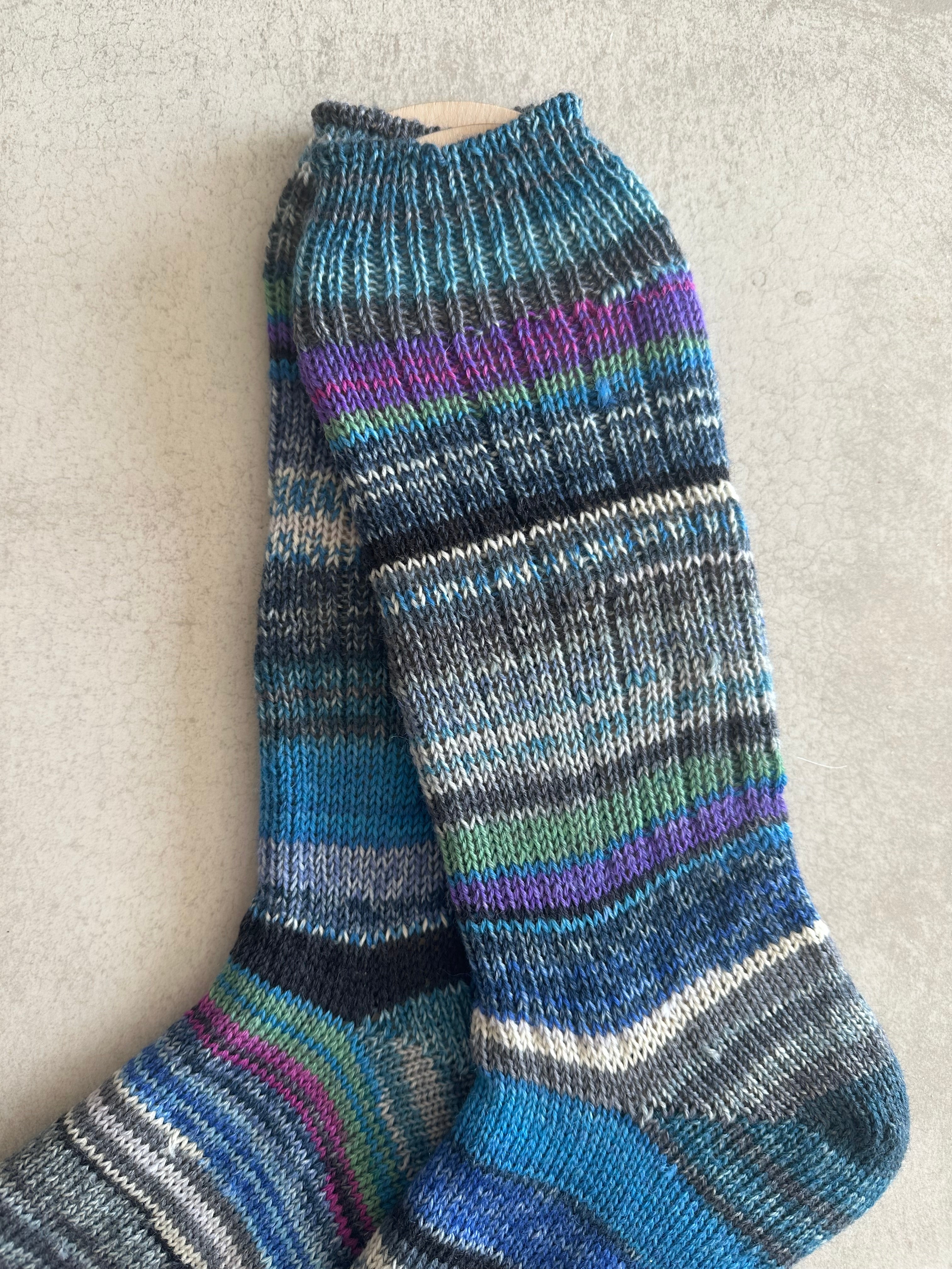 Scrappy One of a Kind Hand-Knitted Socks,  Hand-Knitted Merino Wool Socks - Large