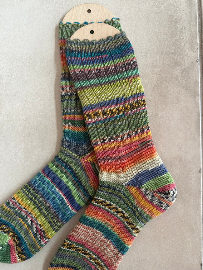 Scrappy One of a Kind Hand-Knitted Socks,  Hand-Knitted Merino Wool Socks - Large Main Image