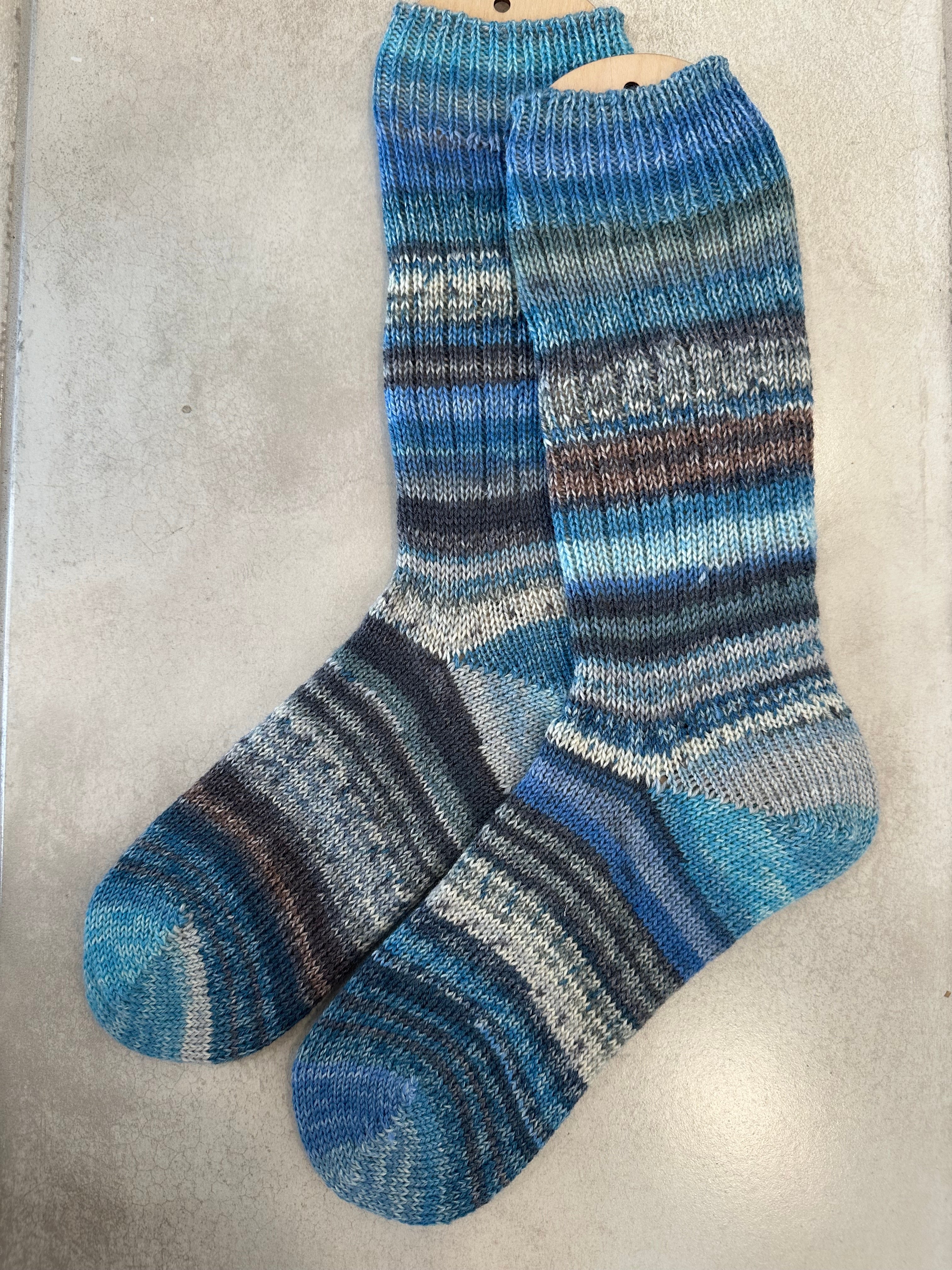 Scrappy One of a Kind Hand-Knitted Socks,  Hand-Knitted Merino Wool Socks - Large