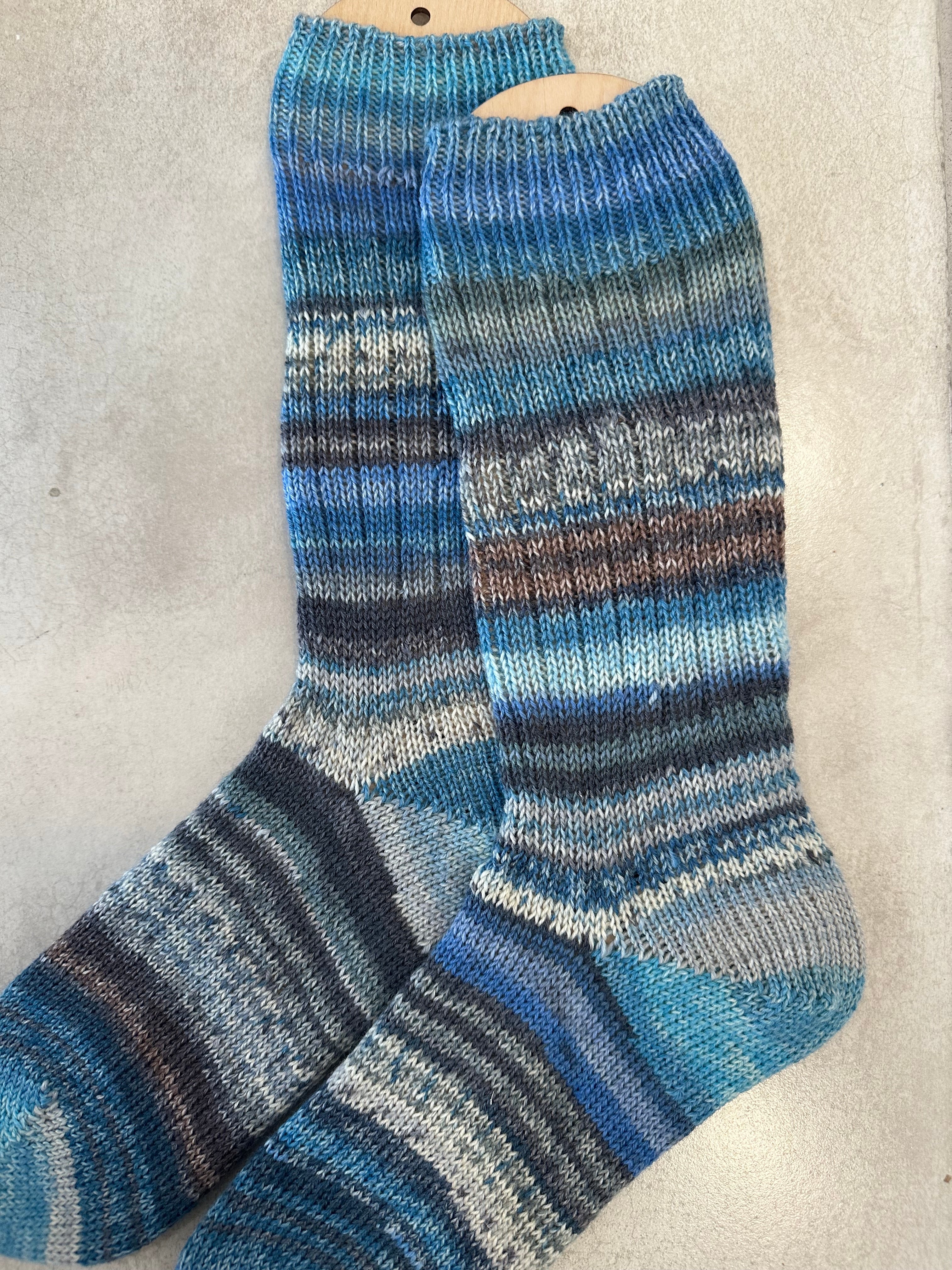 Scrappy One of a Kind Hand-Knitted Socks,  Hand-Knitted Merino Wool Socks - Large