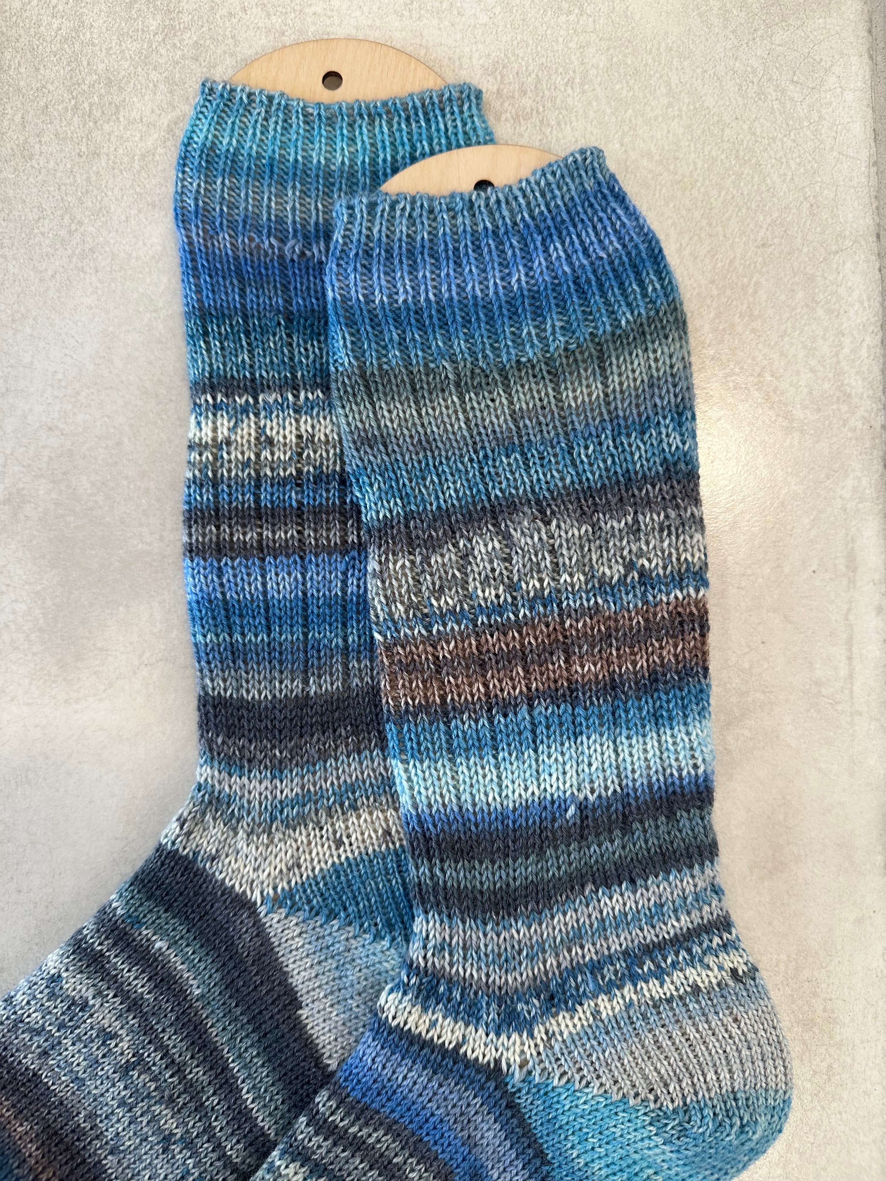 Scrappy One of a Kind Hand-Knitted Socks,  Hand-Knitted Merino Wool Socks - Large