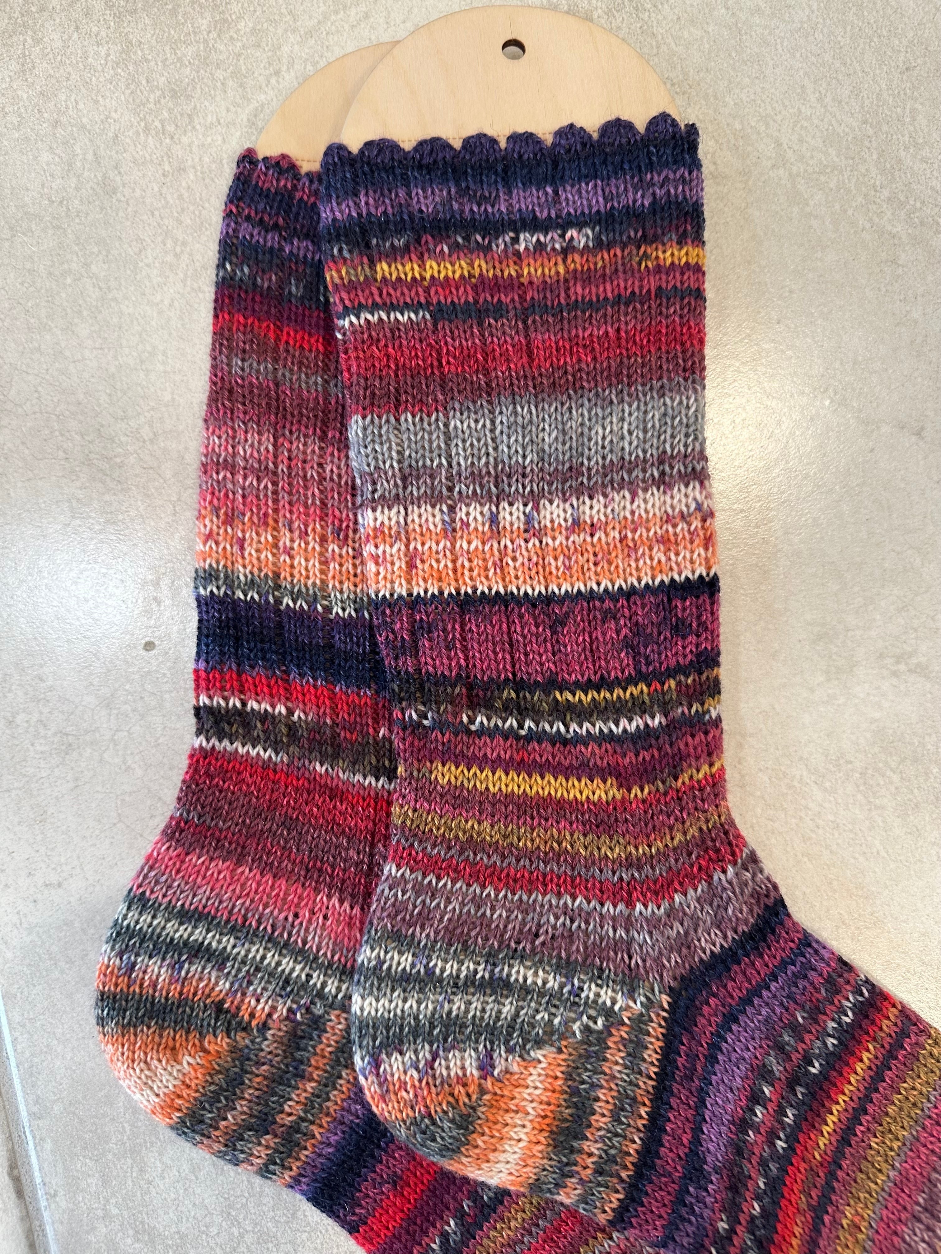 Scrappy One of a Kind Hand-Knitted Socks,  Hand-Knitted Merino Wool Socks - Large