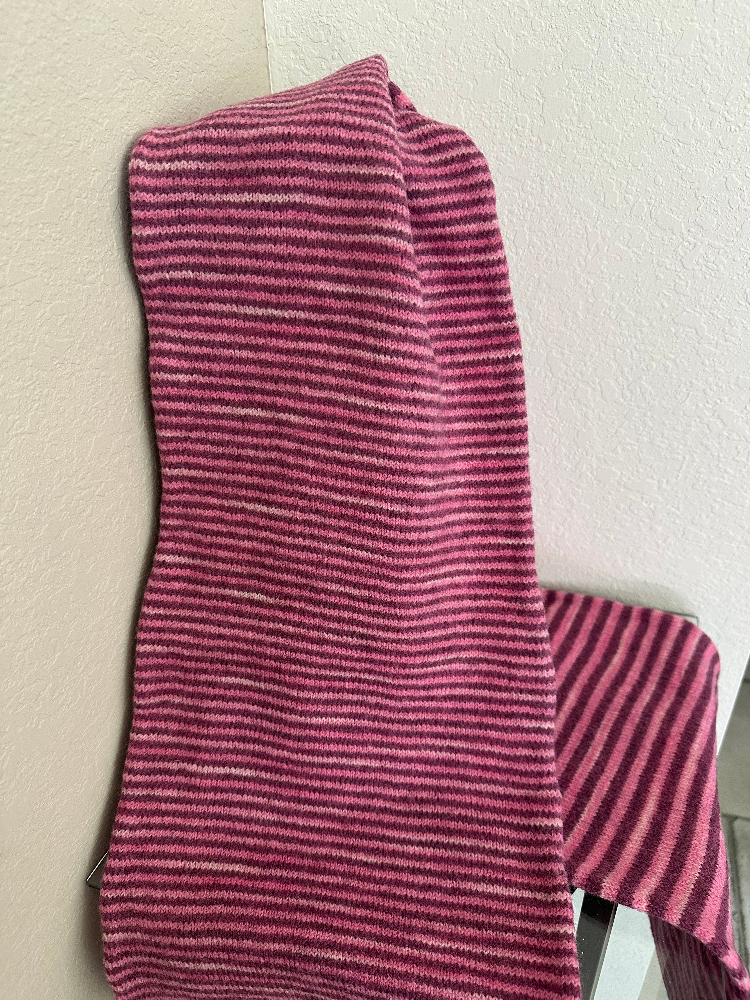 Fun and Funky Striped Scarf, 100% Merino Wool, One of a Kind Scarf, Boiled Wool, American Made Wool Yarn