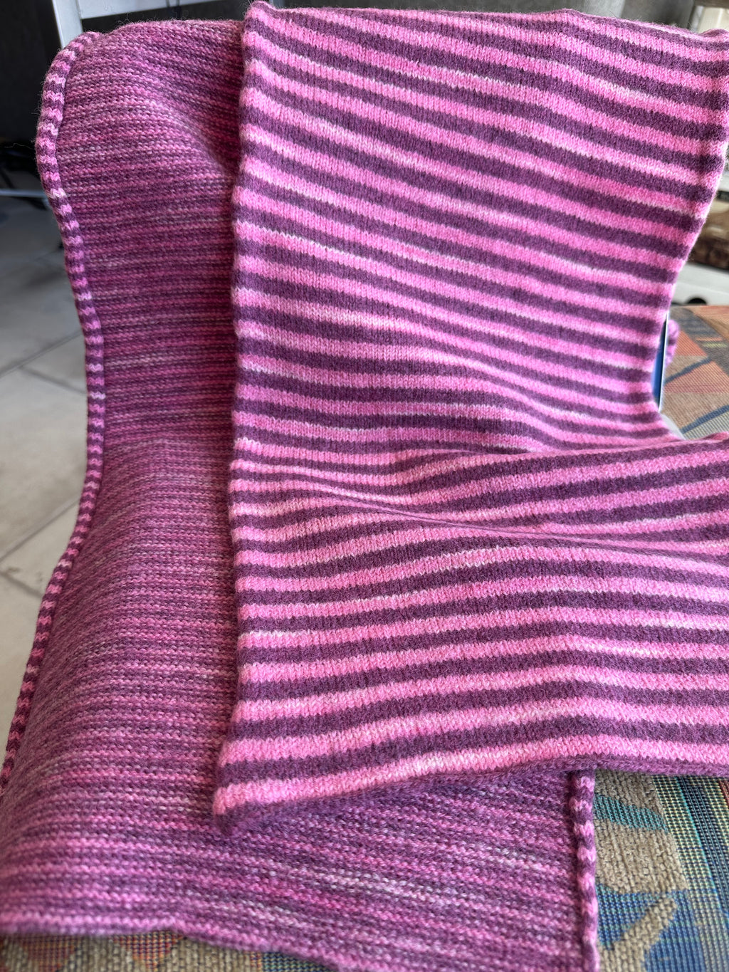 Fun and Funky Striped Scarf, 100% Merino Wool, One of a Kind Scarf, Boiled Wool, American Made Wool Yarn