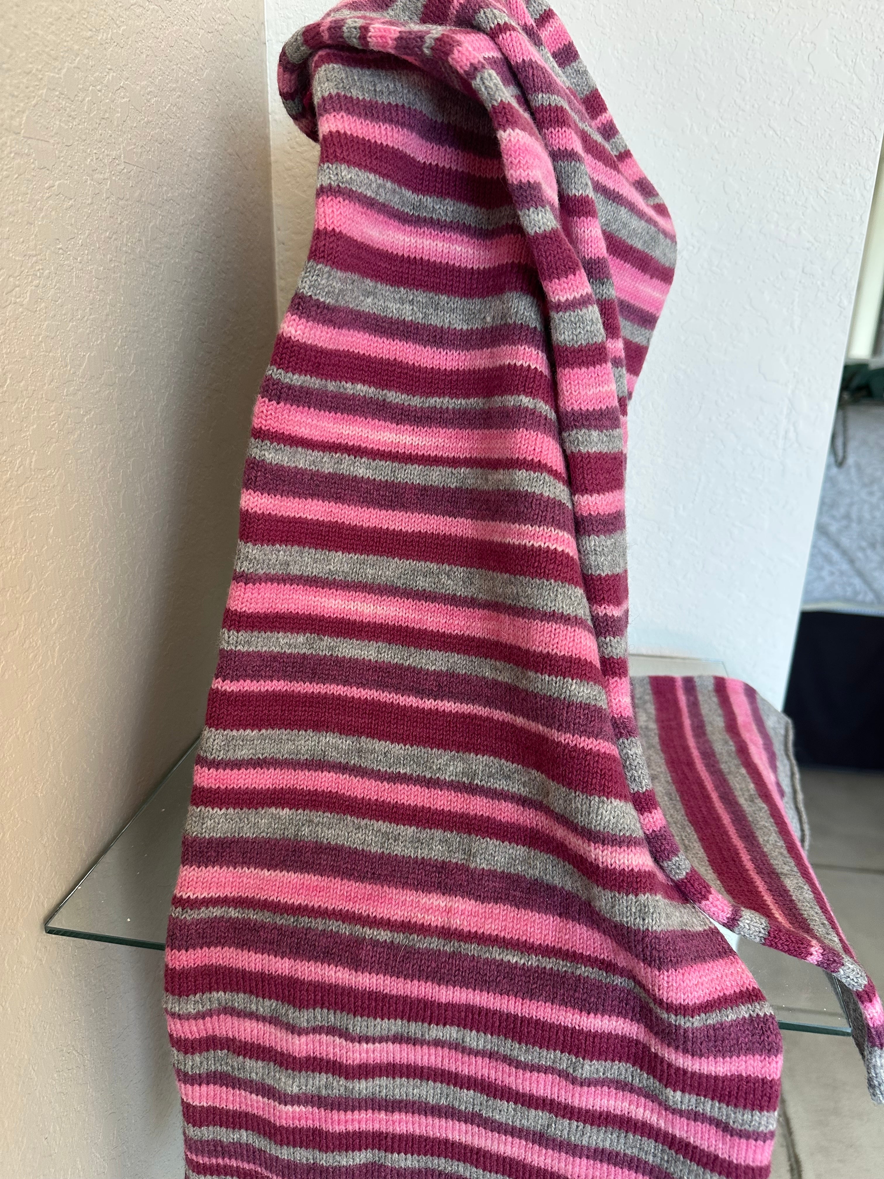 Fun and Funky Striped Scarf, 100% Merino Wool, One of a Kind Scarf, Boiled Wool, American Made Wool Yarn