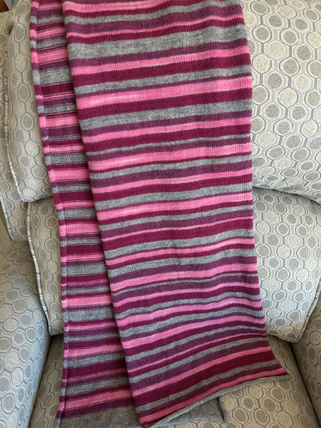 Fun and Funky Striped Scarf, 100% Merino Wool, One of a Kind Scarf, Boiled Wool, American Made Wool Yarn