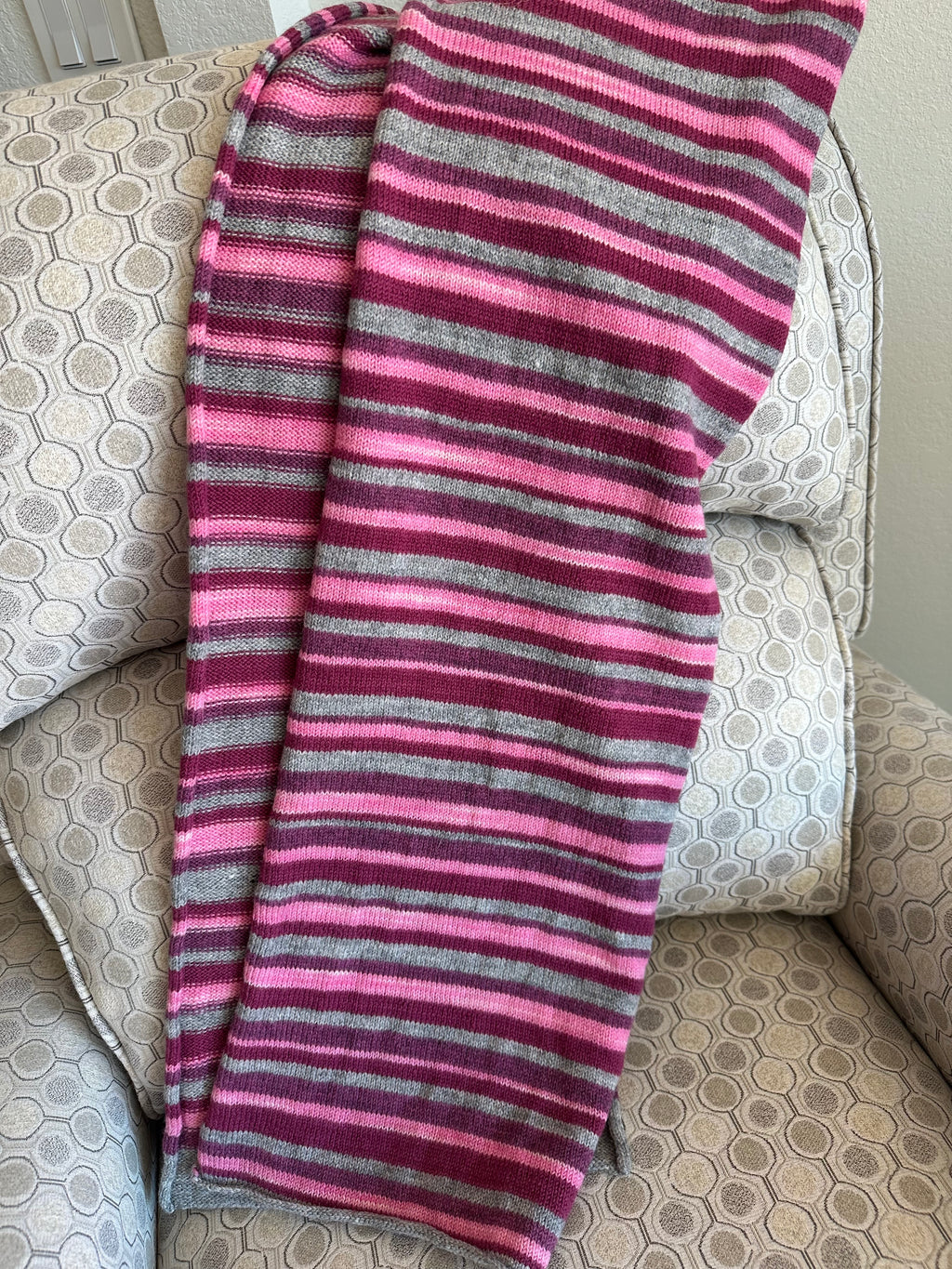 Fun and Funky Striped Scarf, 100% Merino Wool, One of a Kind Scarf, Boiled Wool, American Made Wool Yarn