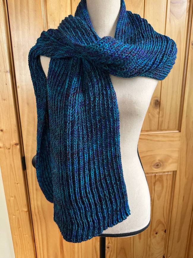 One of a Kind Knit Alpaca & Merino Wool Scarf, Vibrant Fishermans Rib Style, Handcrafted Accessories for Winter Warmth, Gift Idea Hover Image