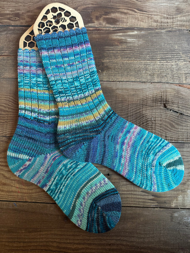 Scrappy One of a Kind Hand-Knitted Socks,  Hand-Knitted Merino Wool Socks - Size Large Hover Image