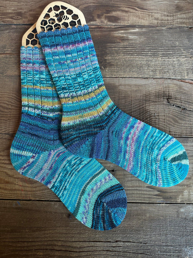 Scrappy One of a Kind Hand-Knitted Socks,  Hand-Knitted Merino Wool Socks - Size Large Main Image