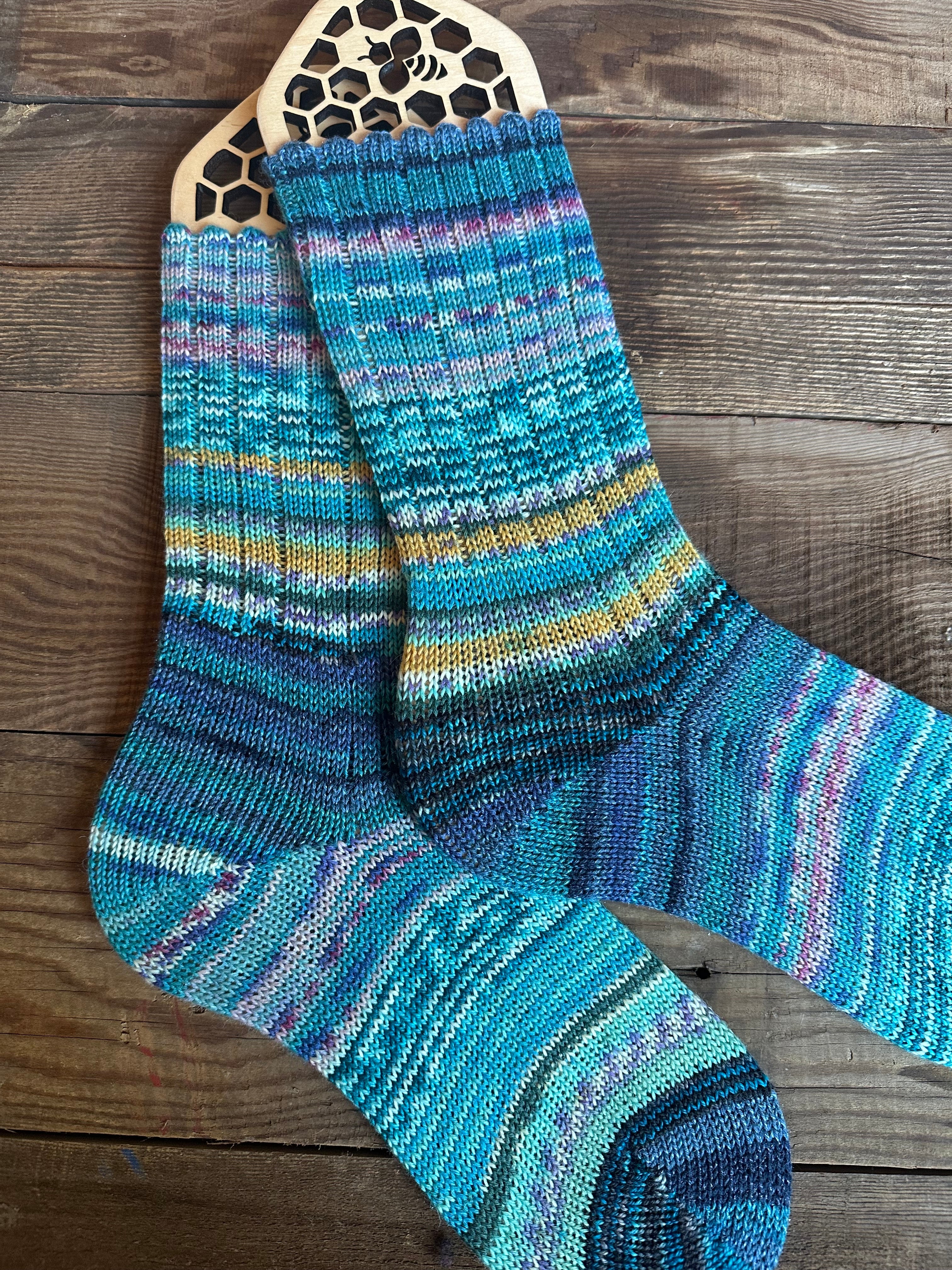 Scrappy One of a Kind Hand-Knitted Socks,  Hand-Knitted Merino Wool Socks - Size Large
