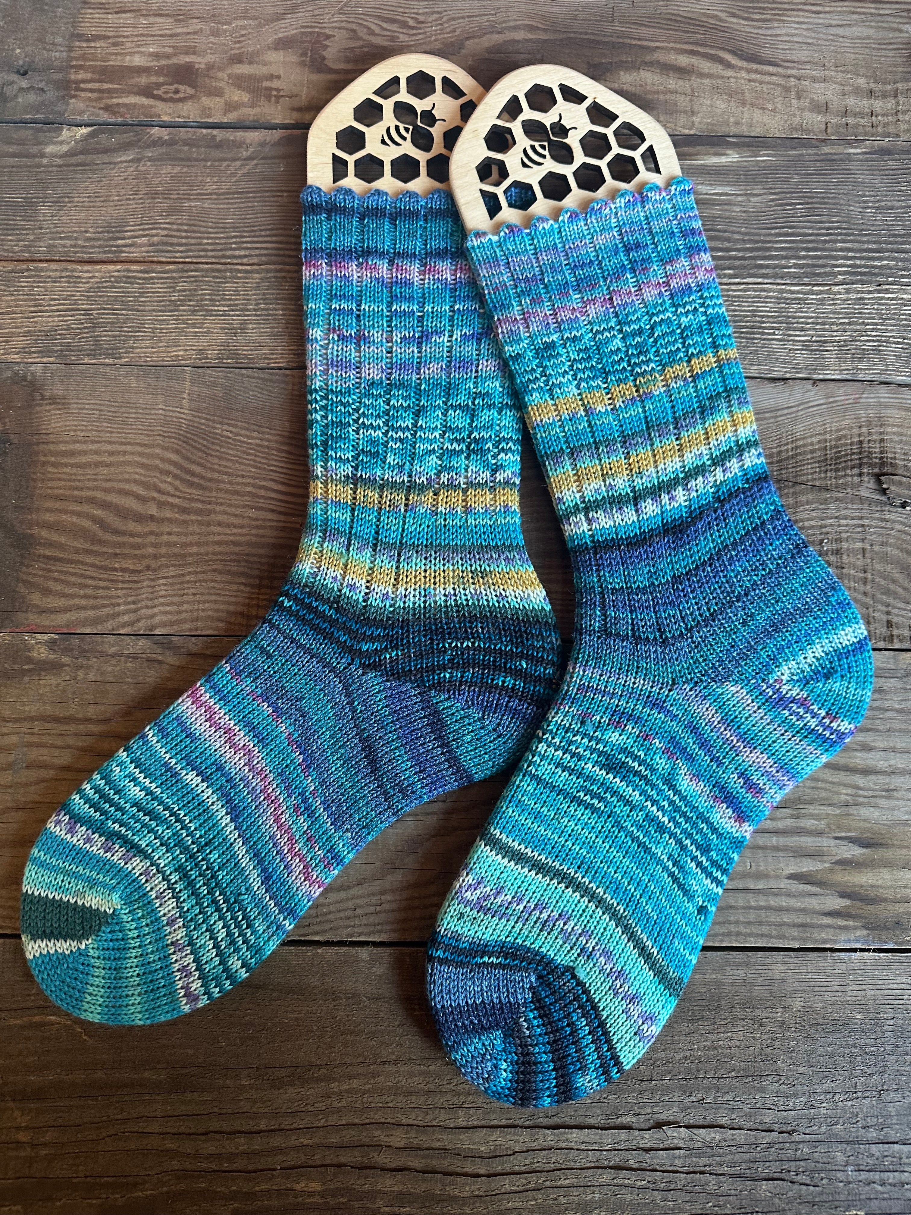 Scrappy One of a Kind Hand-Knitted Socks,  Hand-Knitted Merino Wool Socks - Size Large