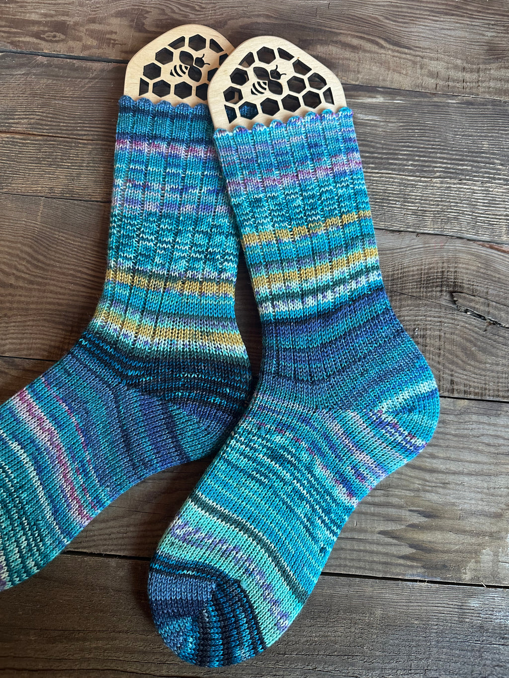 Scrappy One of a Kind Hand-Knitted Socks,  Hand-Knitted Merino Wool Socks - Size Large
