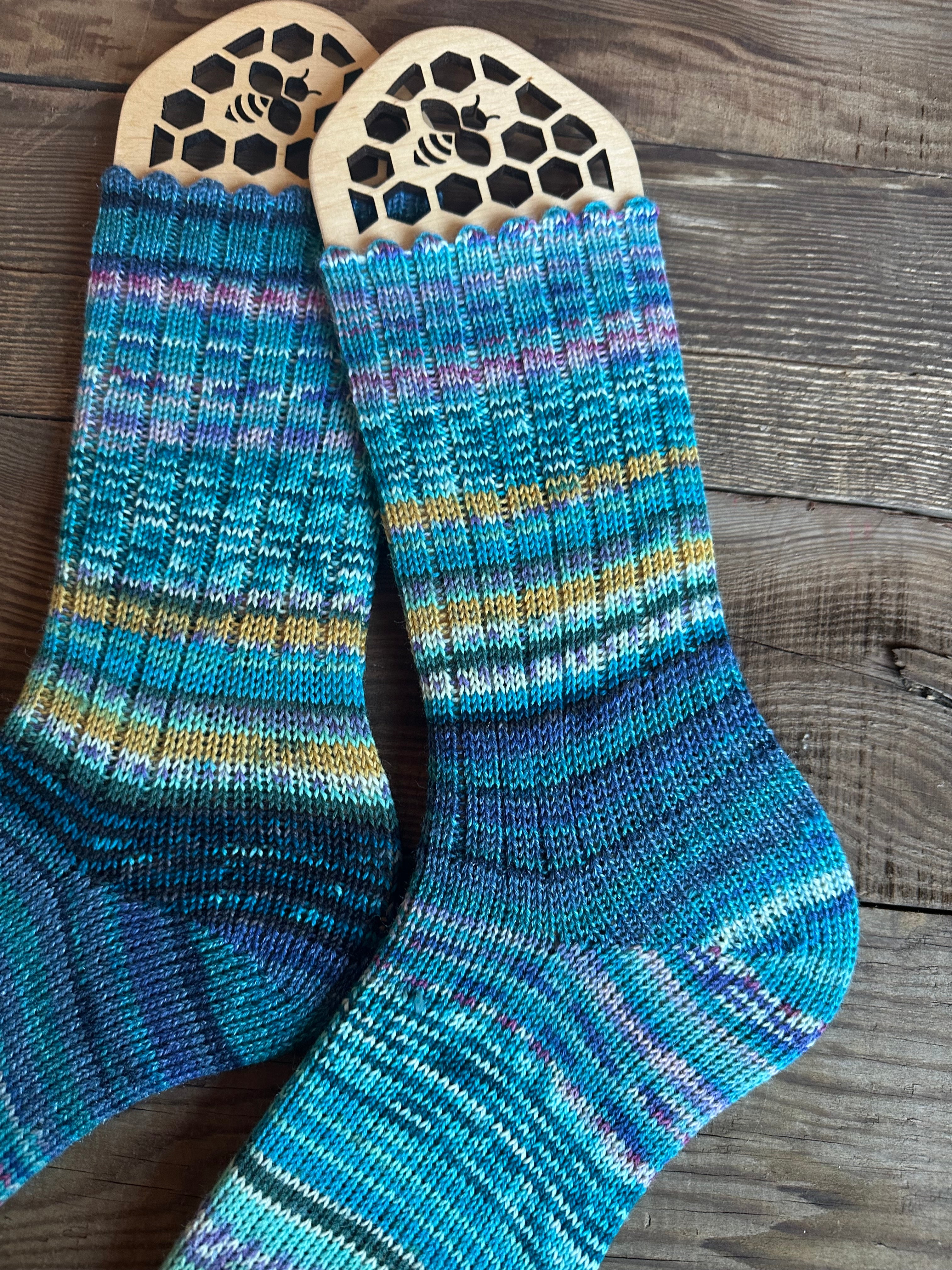 Scrappy One of a Kind Hand-Knitted Socks,  Hand-Knitted Merino Wool Socks - Size Large