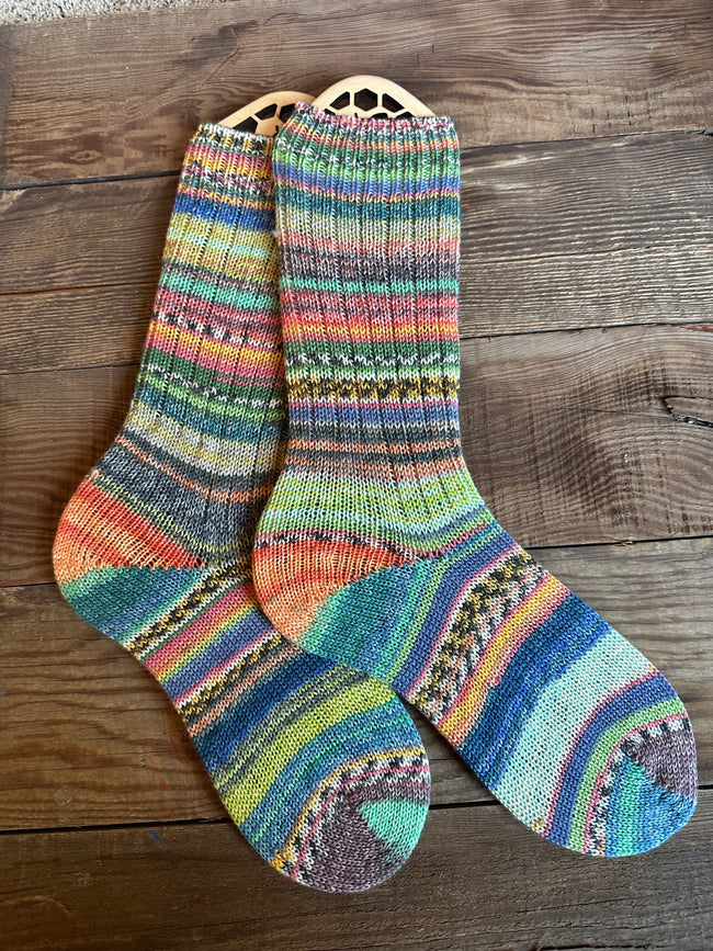 Scrappy One of a Kind Hand-Knitted Socks,  Hand-Knitted Merino Wool Socks - Size Large Hover Image