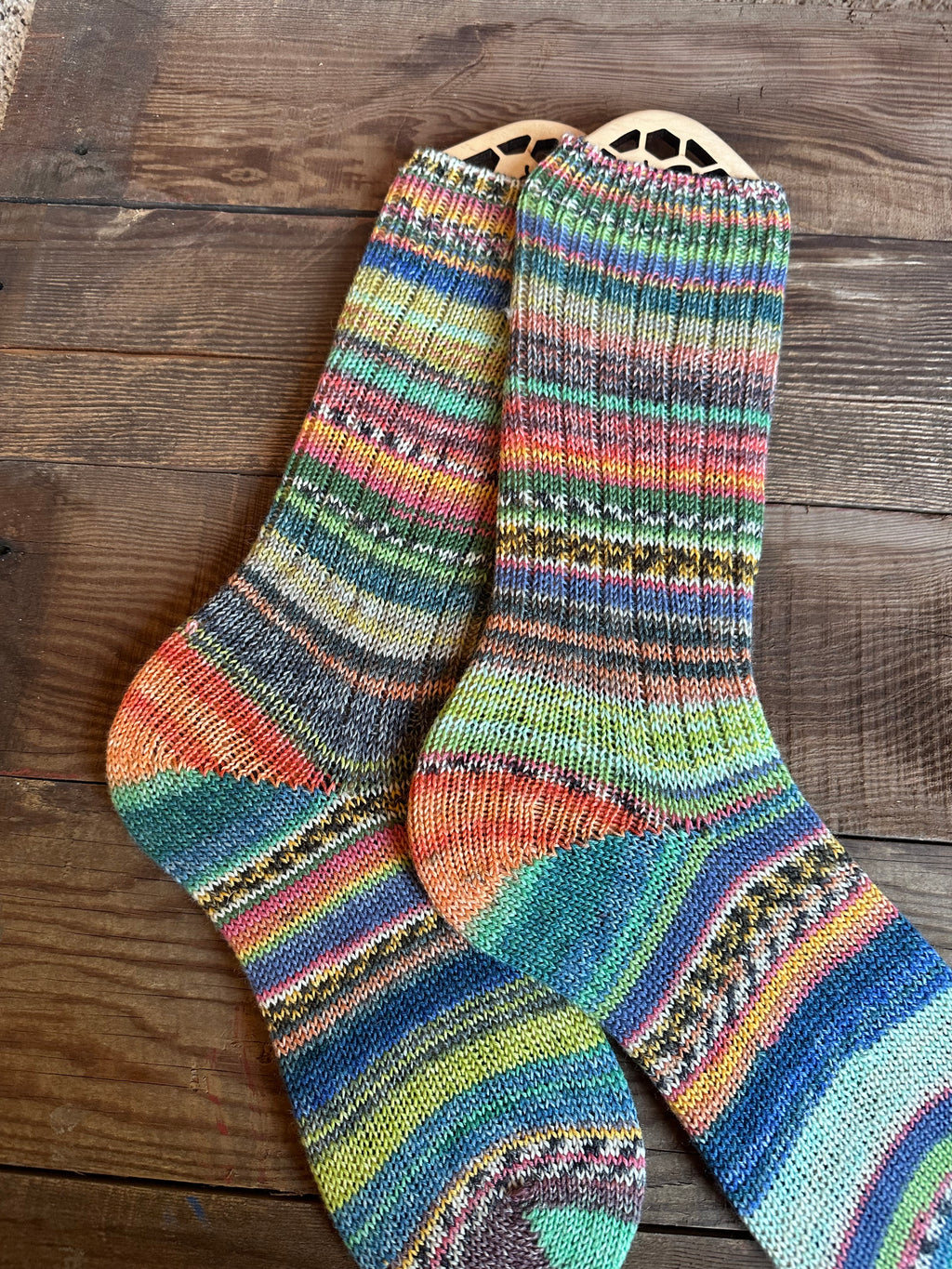 Scrappy One of a Kind Hand-Knitted Socks,  Hand-Knitted Merino Wool Socks - Size Large