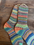Scrappy One of a Kind Hand-Knitted Socks,  Hand-Knitted Merino Wool Socks - Size Large
