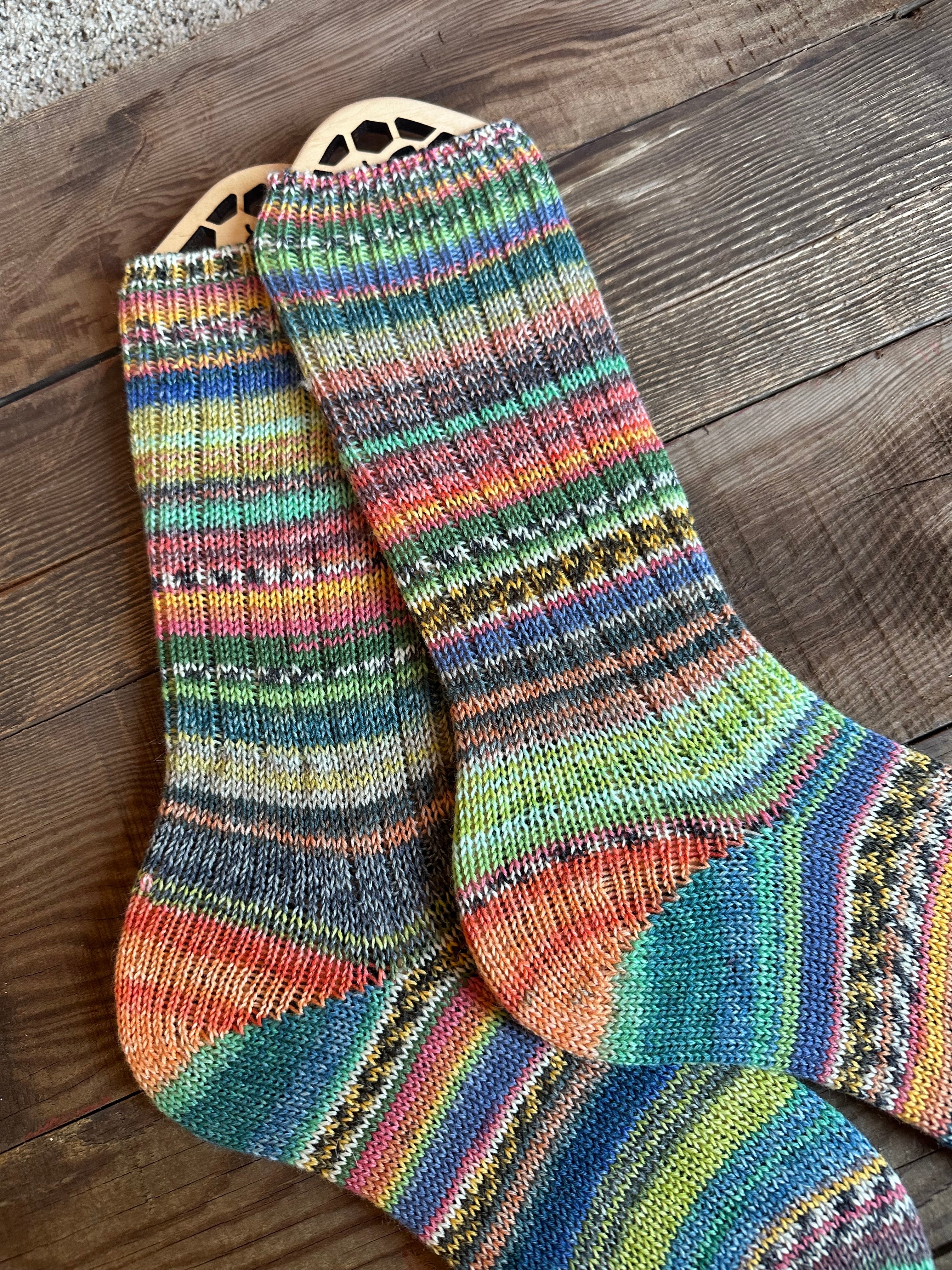 Scrappy One of a Kind Hand-Knitted Socks,  Hand-Knitted Merino Wool Socks - Size Large