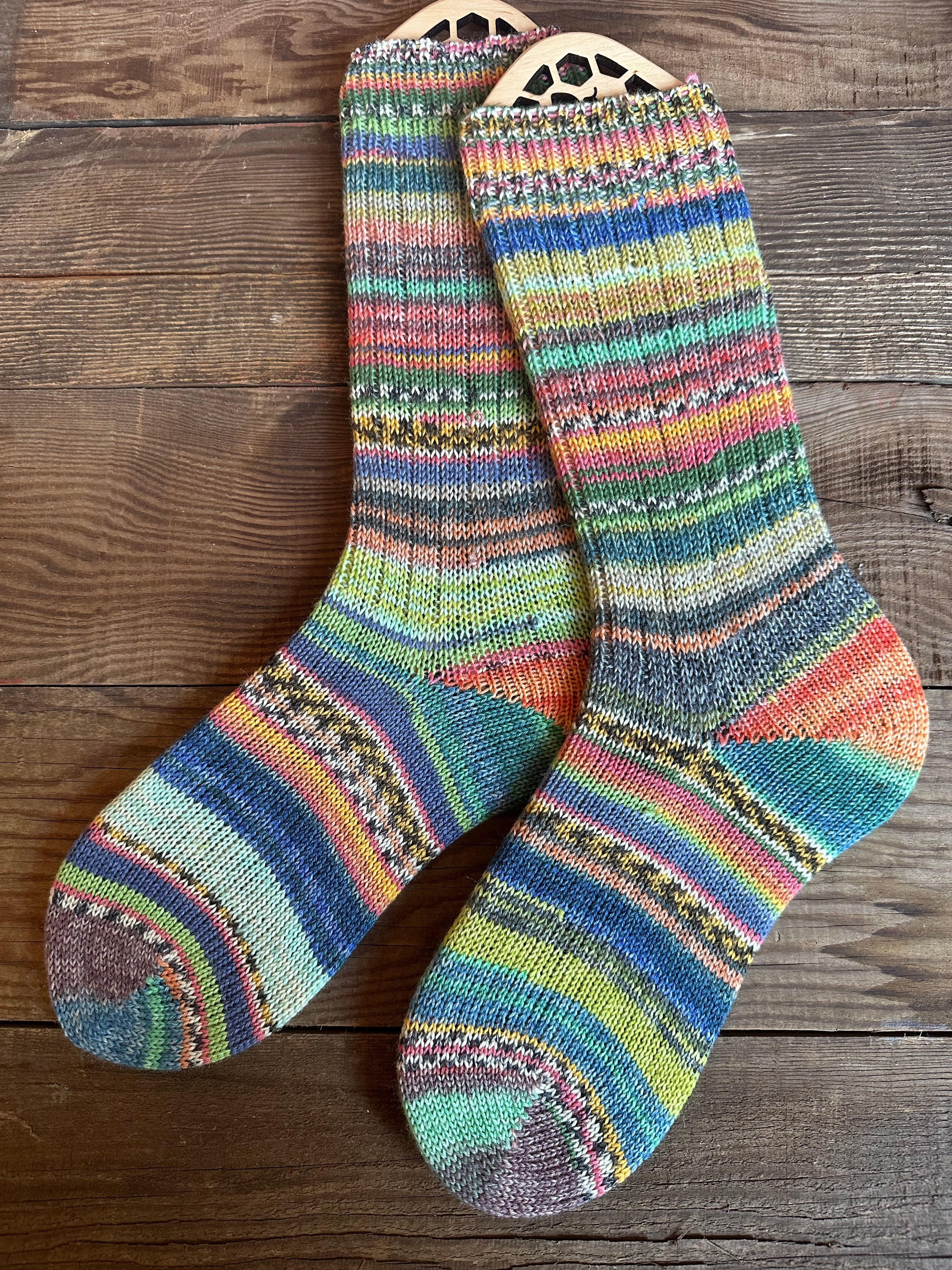 Scrappy One of a Kind Hand-Knitted Socks,  Hand-Knitted Merino Wool Socks - Size Large