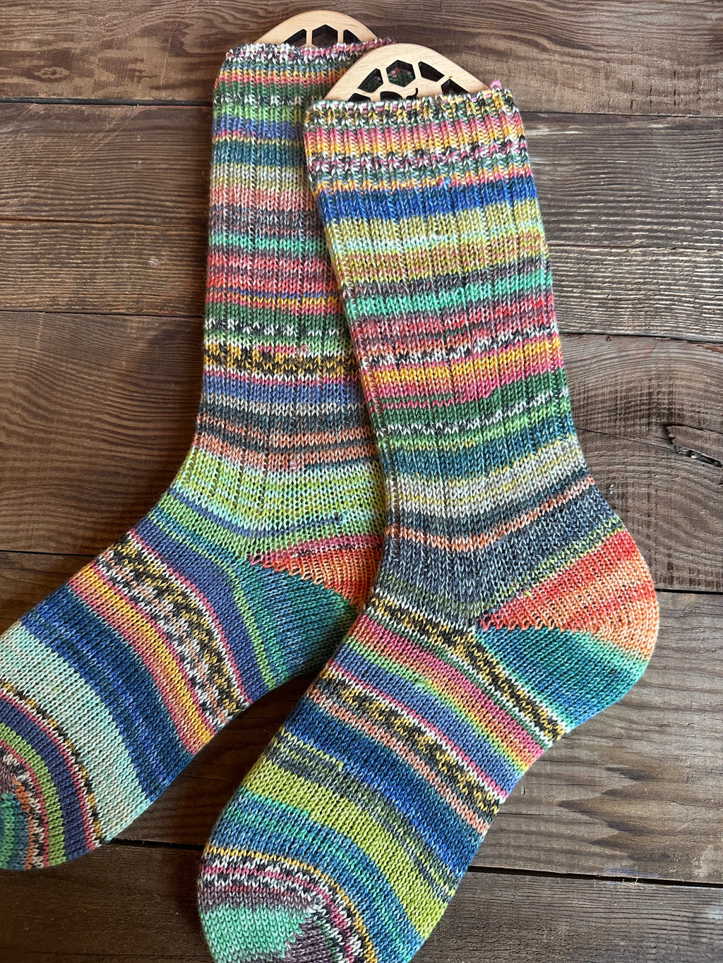 Scrappy One of a Kind Hand-Knitted Socks,  Hand-Knitted Merino Wool Socks - Size Large